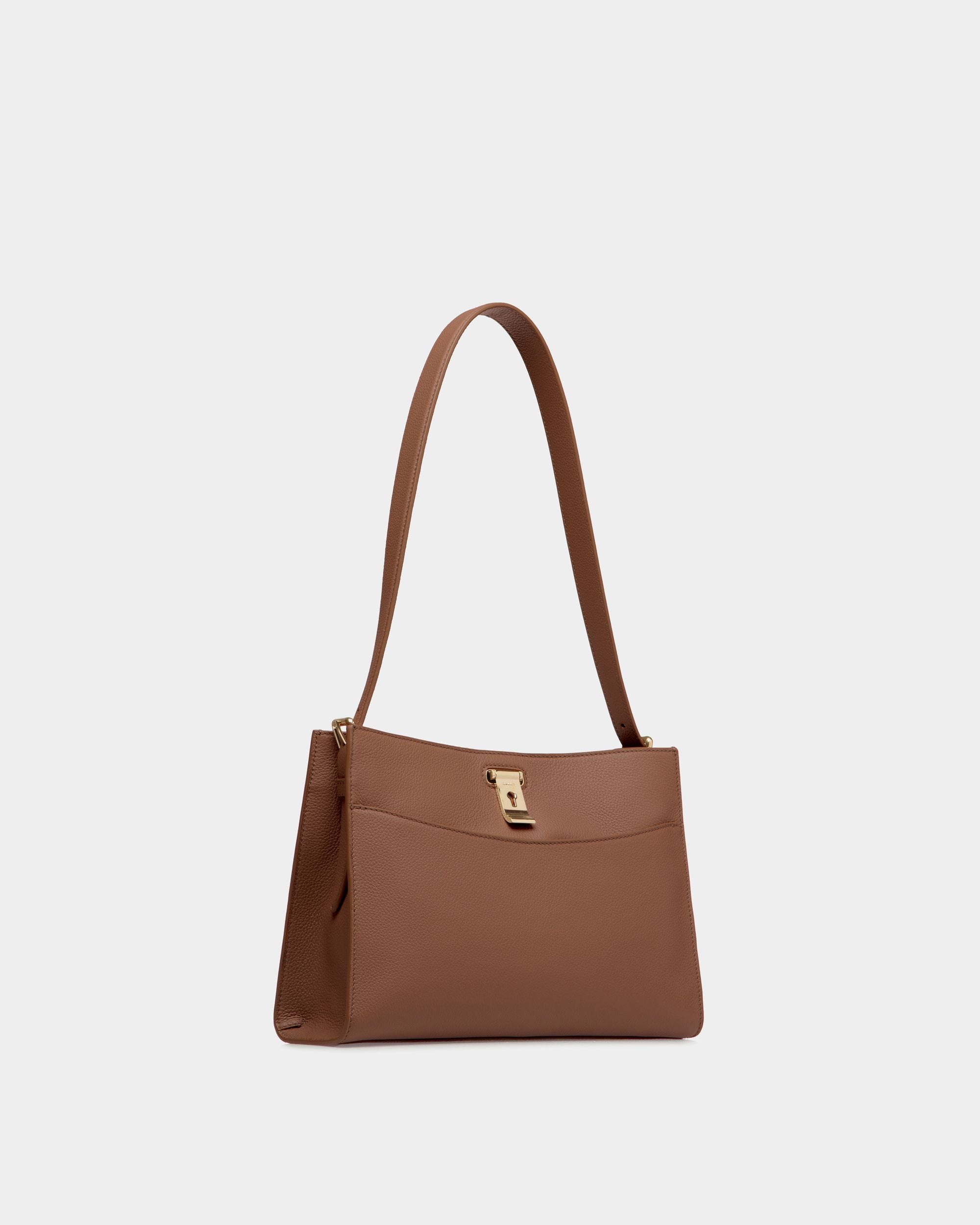Lock Me Shoulder Bag in Brown Grained Leather - Mujer - Bally - 04