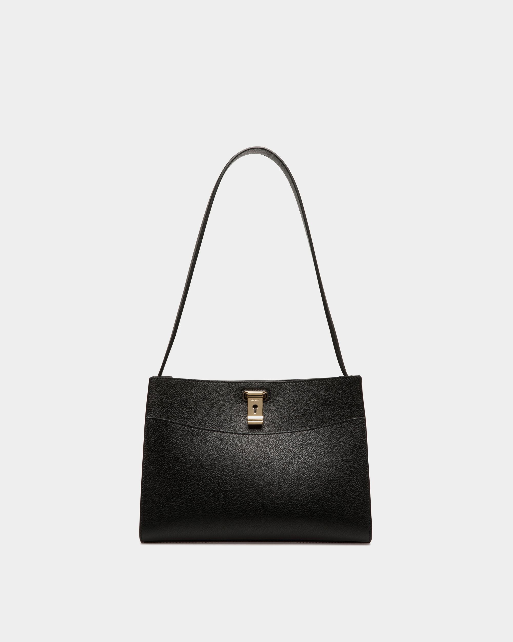 Lock Me Shoulder Bag in Black Grained Leather - Women's - Bally - 01