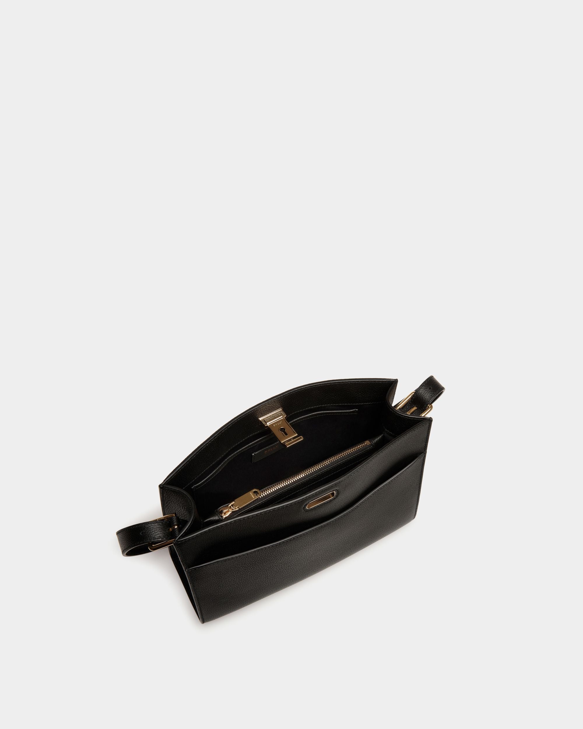 Lock Me Shoulder Bag in Black Grained Leather - Women's - Bally - 05