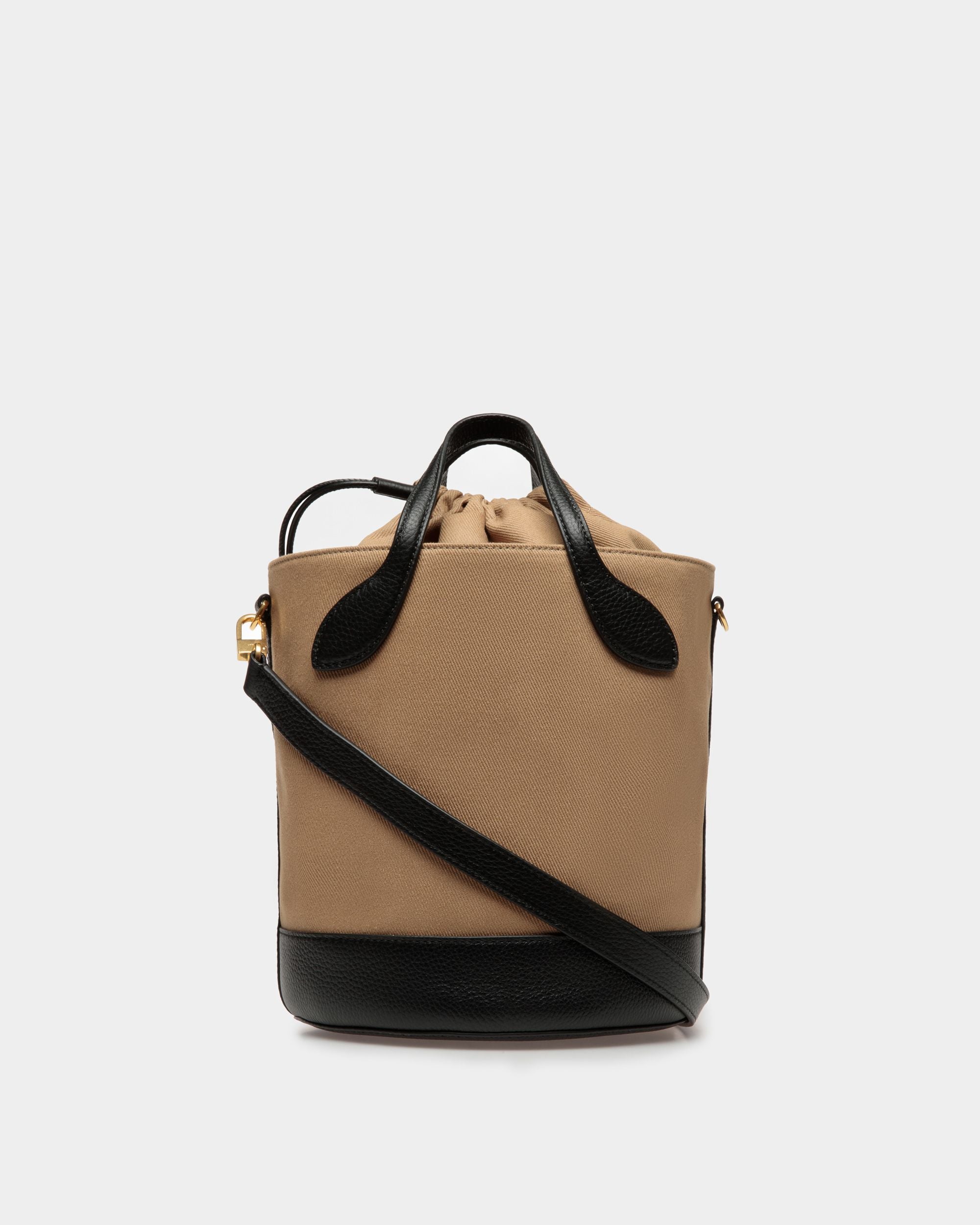 Bolso Cubo Bar De Tela Color Arena Y Negro - Mujer - Bally - 02