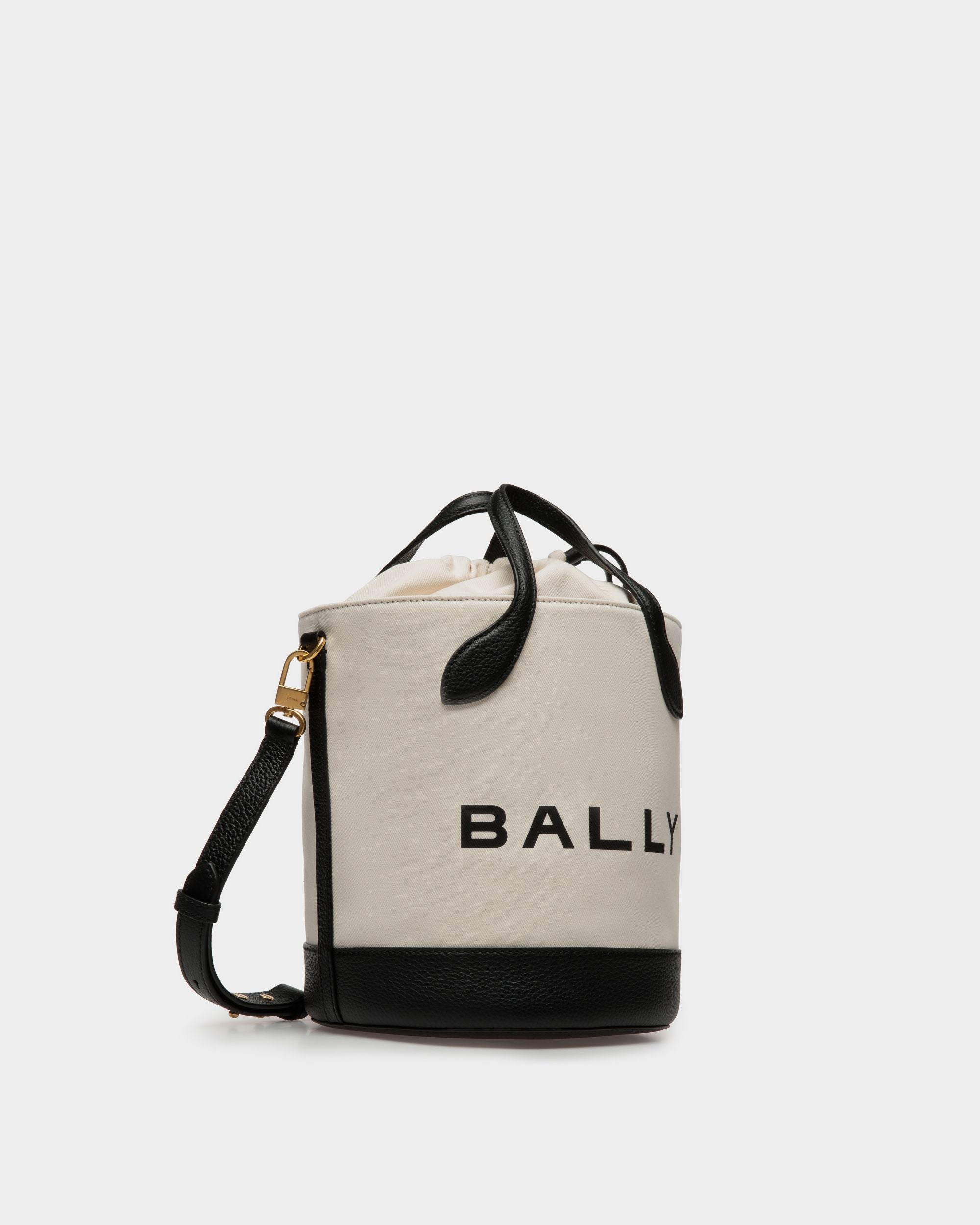 Bolso Cubo Bar De Tela Color Natural Y Negro - Mujer - Bally - 04