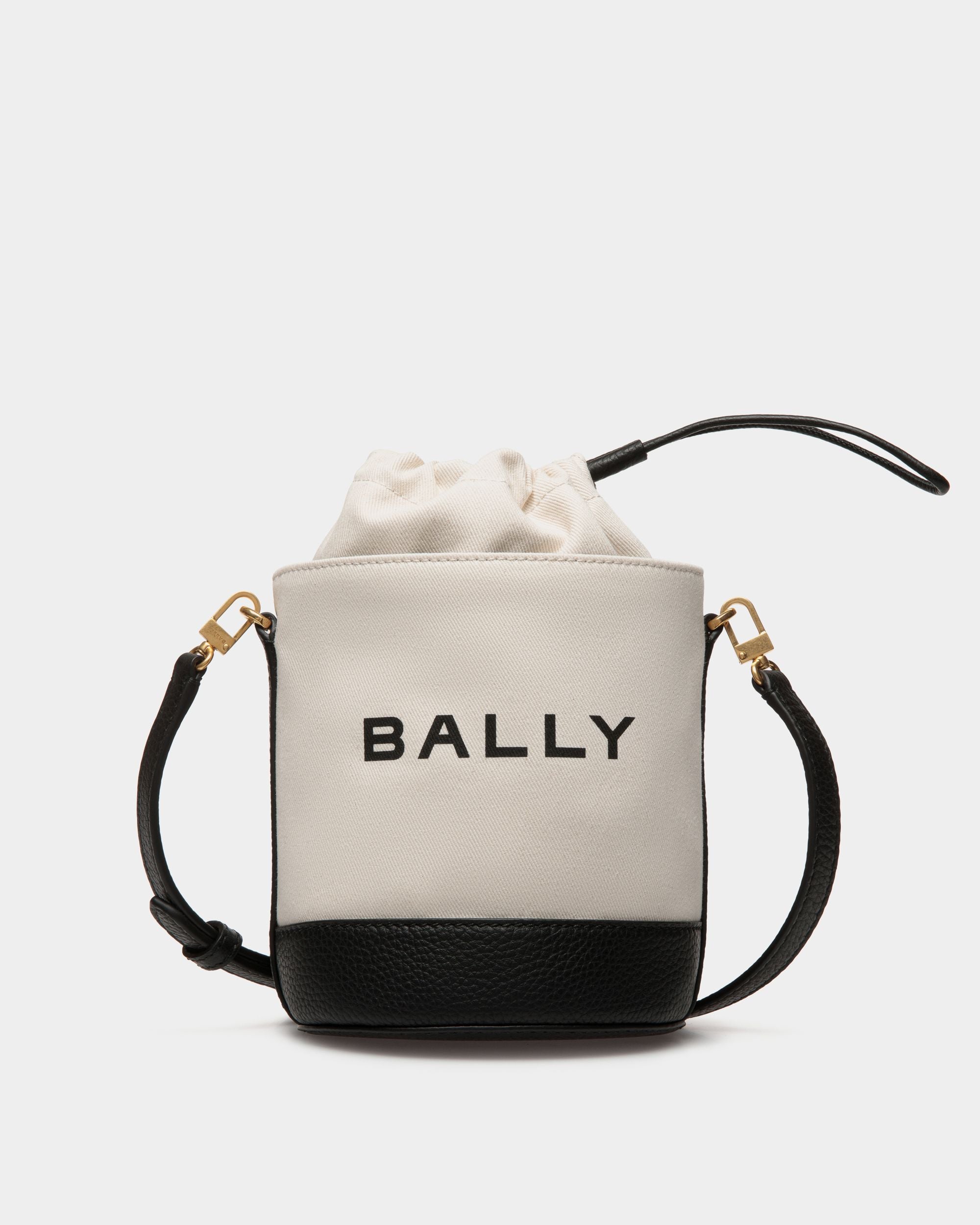 Bar Mini Bucket Bag in White And Black Canvas And Leather - Women's - Bally - 01