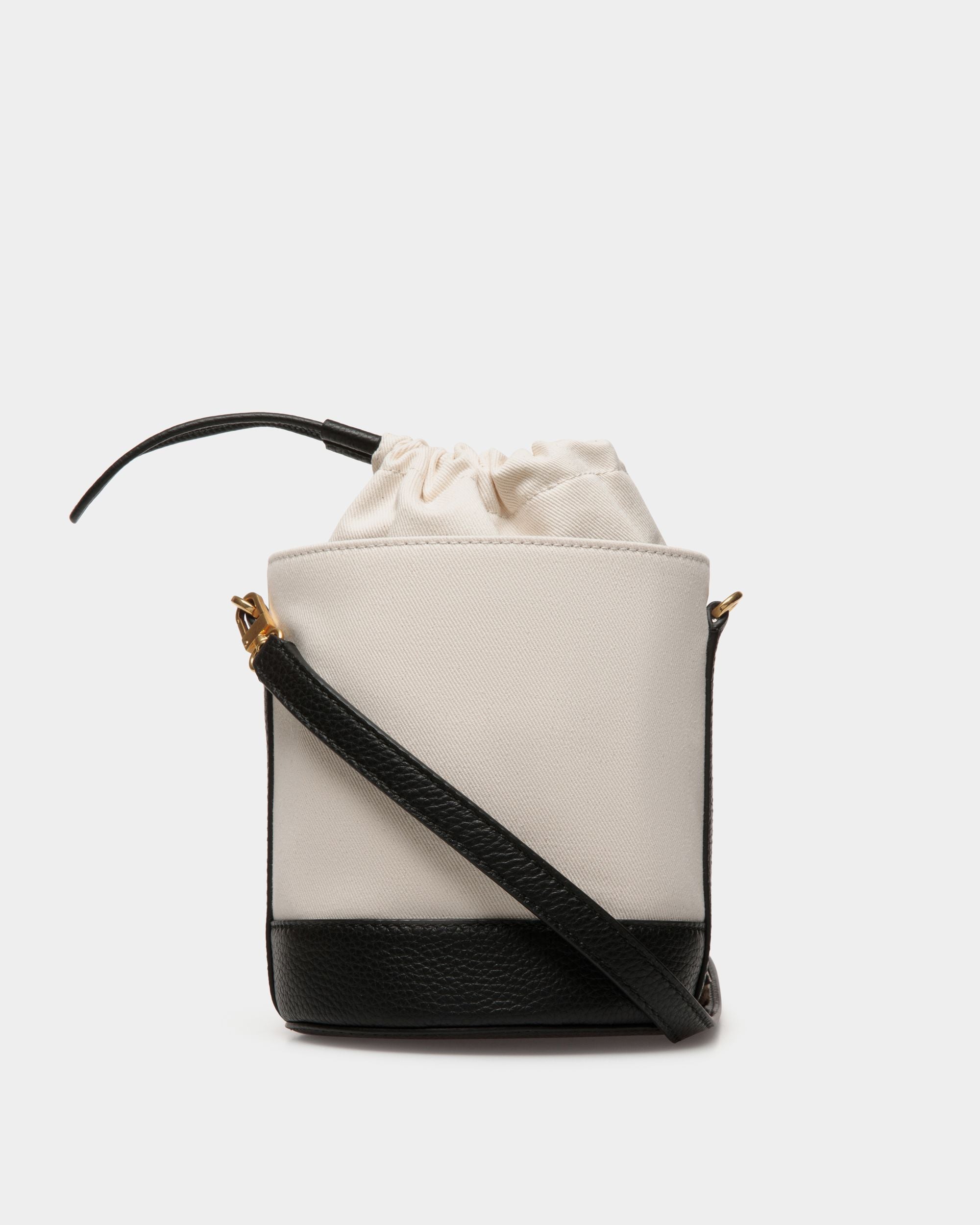 Bar Mini Bucket Bag in White And Black Canvas And Leather - Women's - Bally - 02