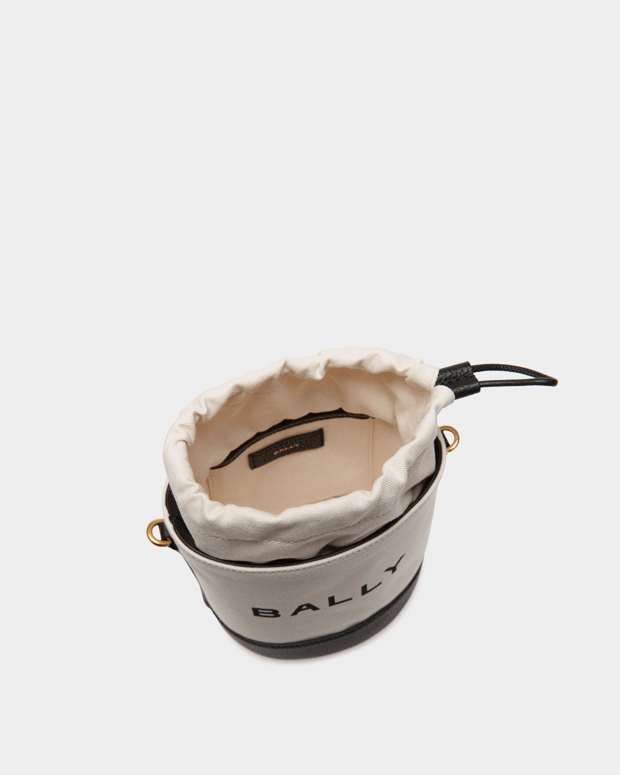 Bar Mini Bucket Bag in White And Black Canvas And Leather - Women's - Bally - 04