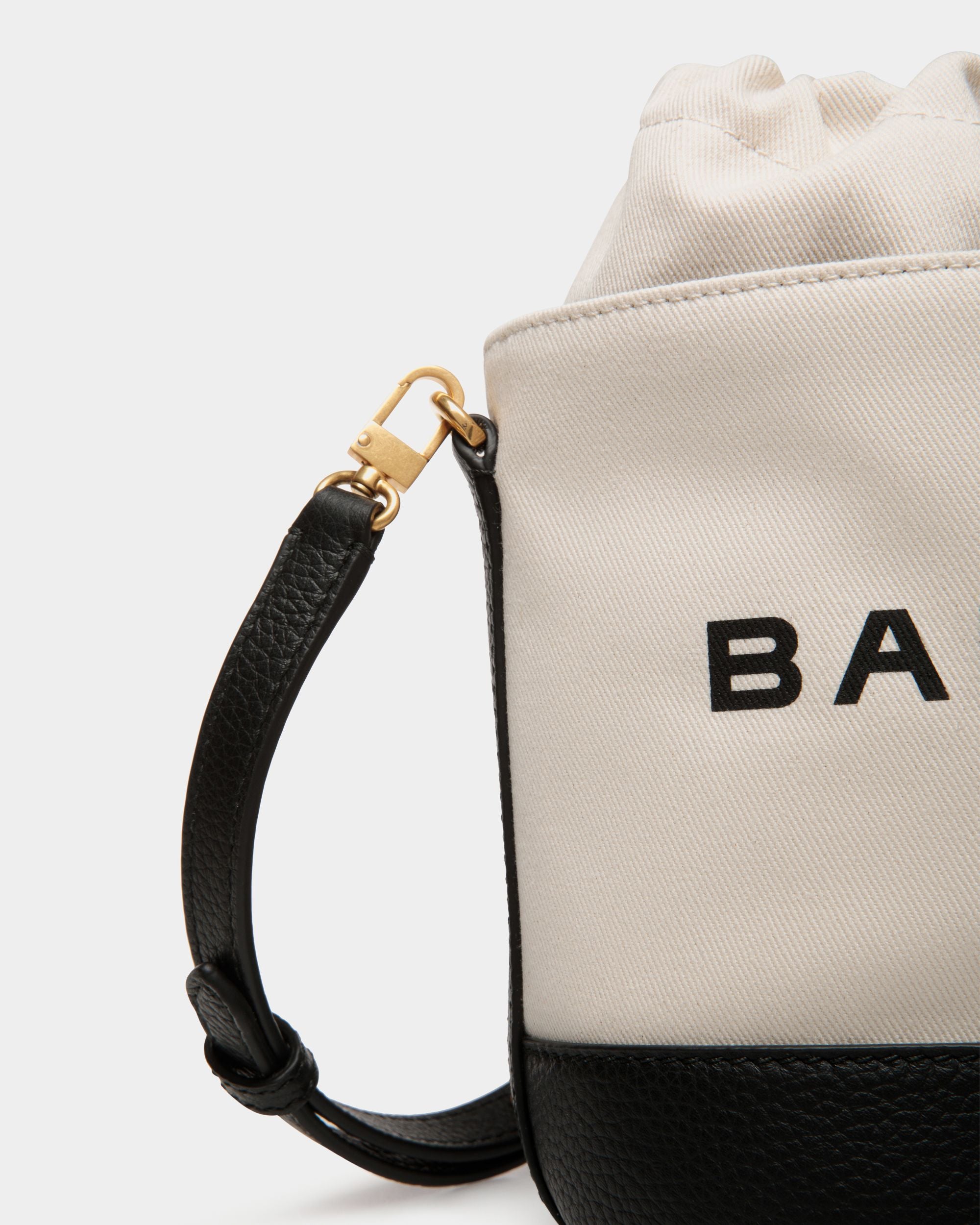 Bar Mini Bucket Bag in White And Black Canvas And Leather - Women's - Bally - 05