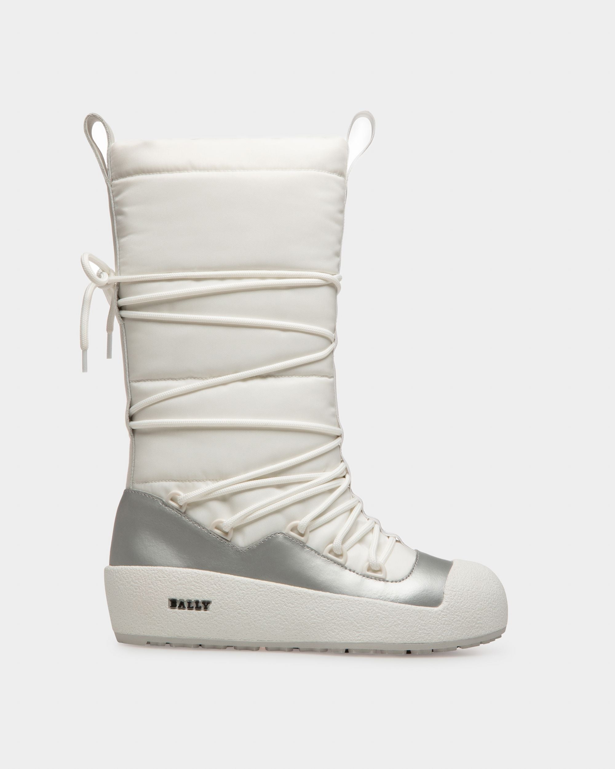 Cathye Botas En Nailon Reciclado Y Piel De Color Blanco Y Plateado - Mujer - Bally - 01