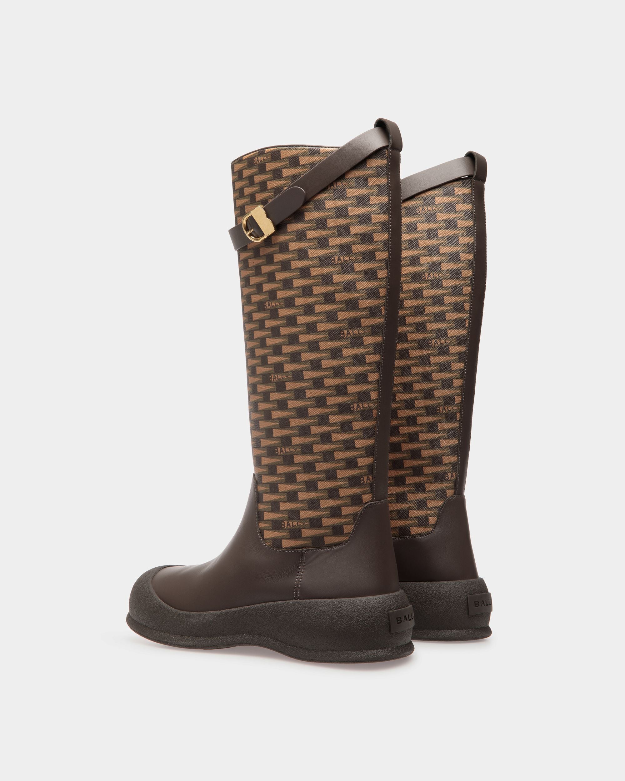 Botas Altas Frei De Piel Y Mezcla De Algodón Marrón - Mujer - Bally - 04
