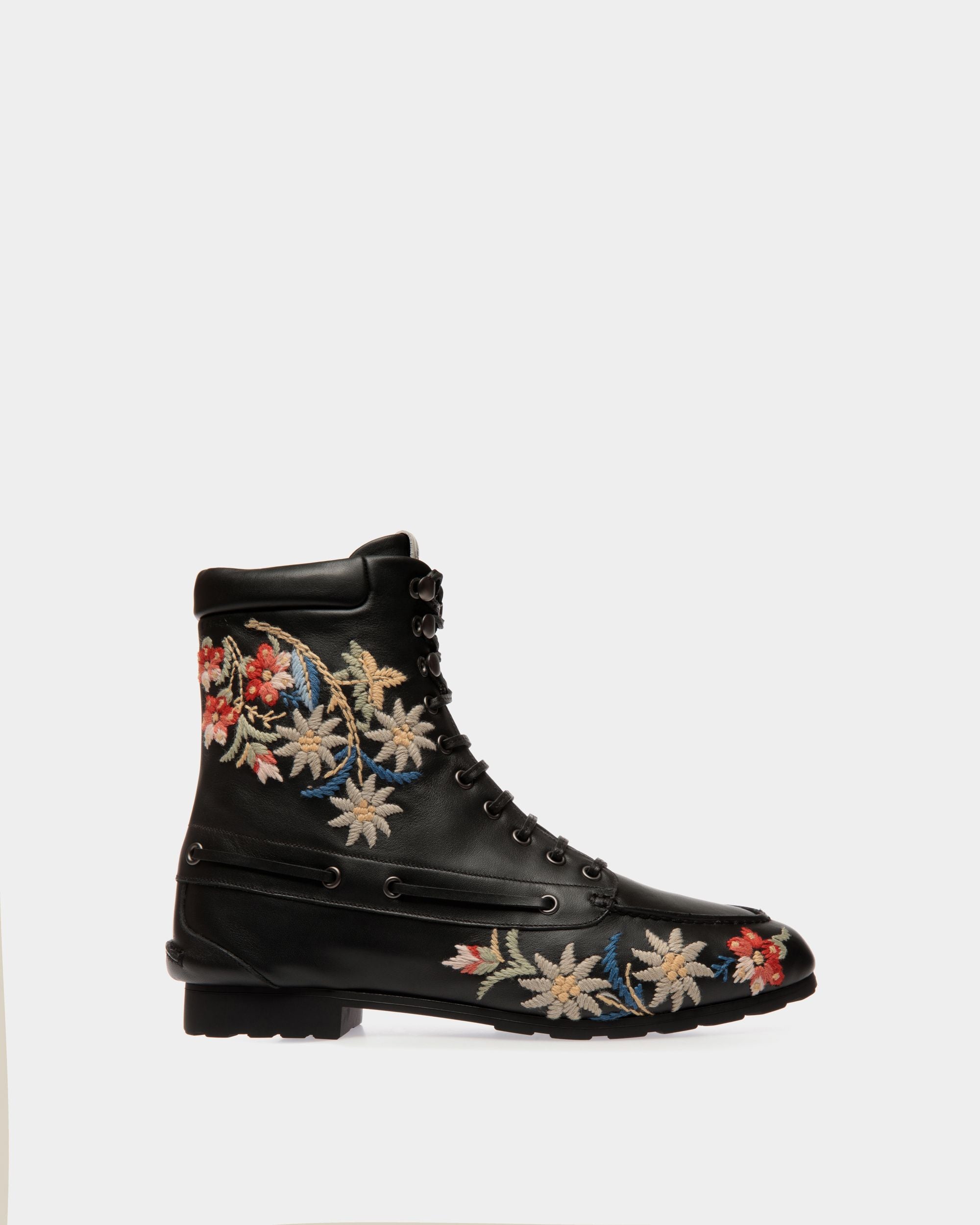 Botín De La Cápsula Winter De Piel Negra Con Alpine Flowers - Mujer - Bally - 01
