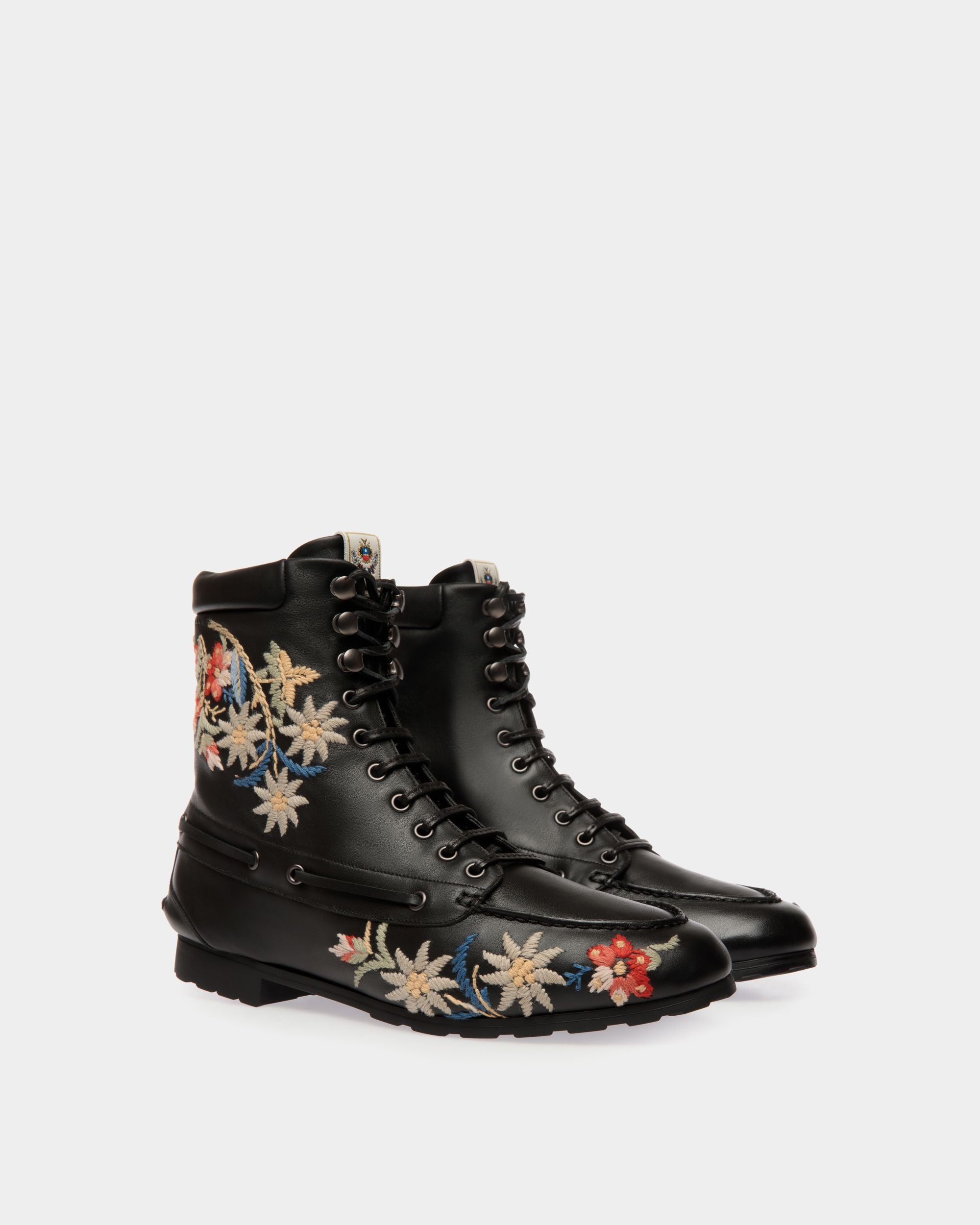 Botín De La Cápsula Winter De Piel Negra Con Alpine Flowers - Mujer - Bally - 03