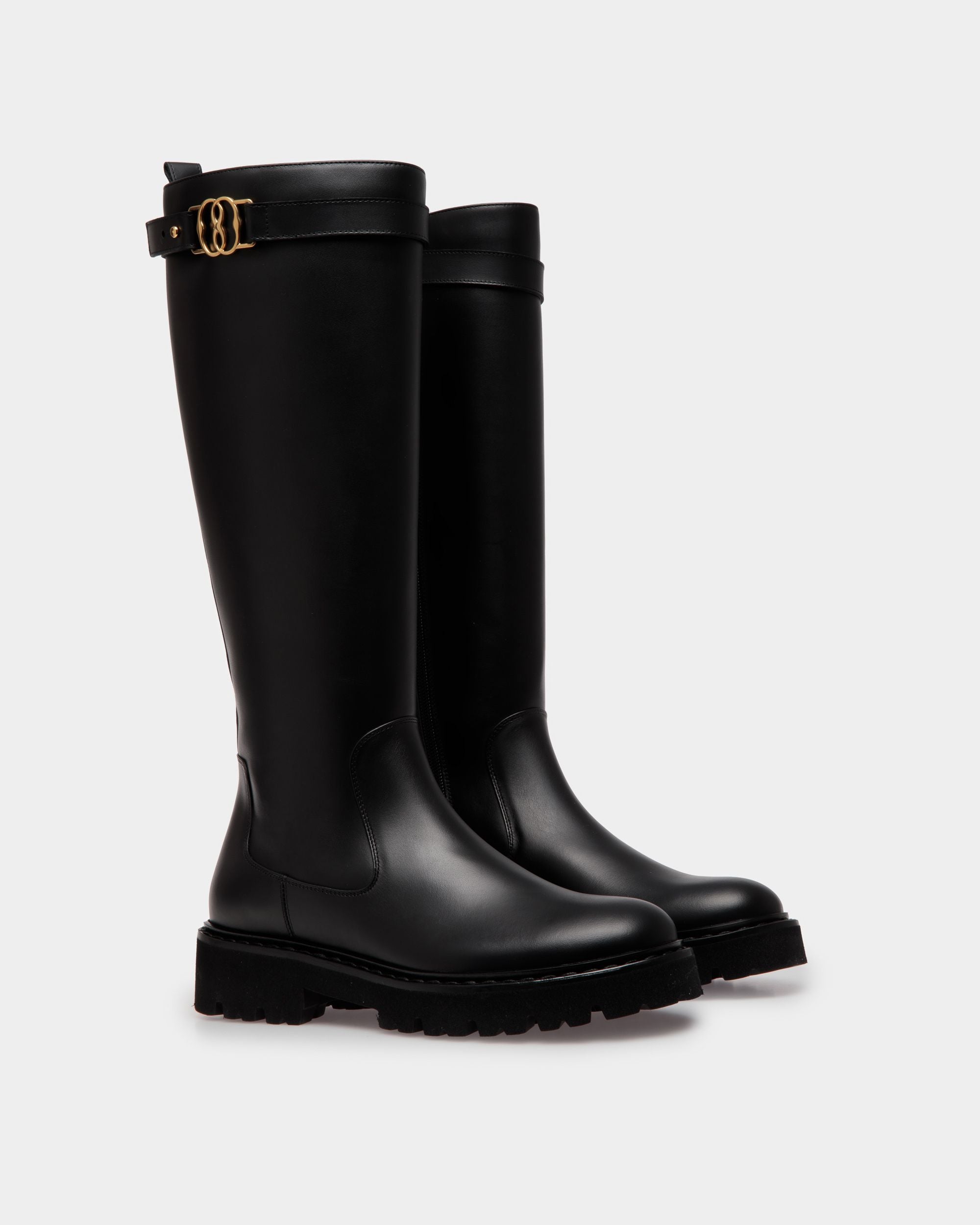 Botas Altas Enga De Piel Negra - Mujer - Bally - 02