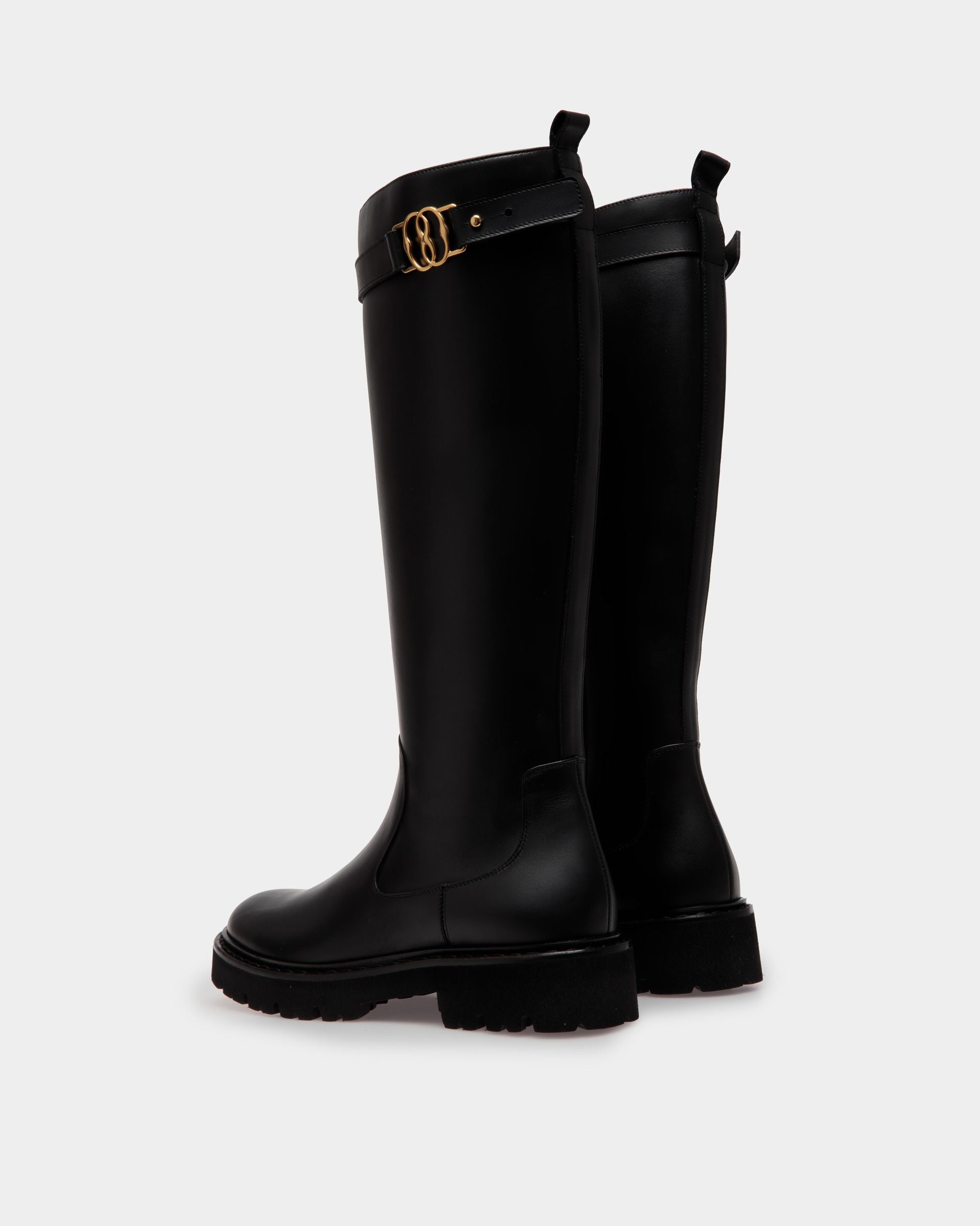 Botas Altas Enga De Piel Negra - Mujer - Bally - 03
