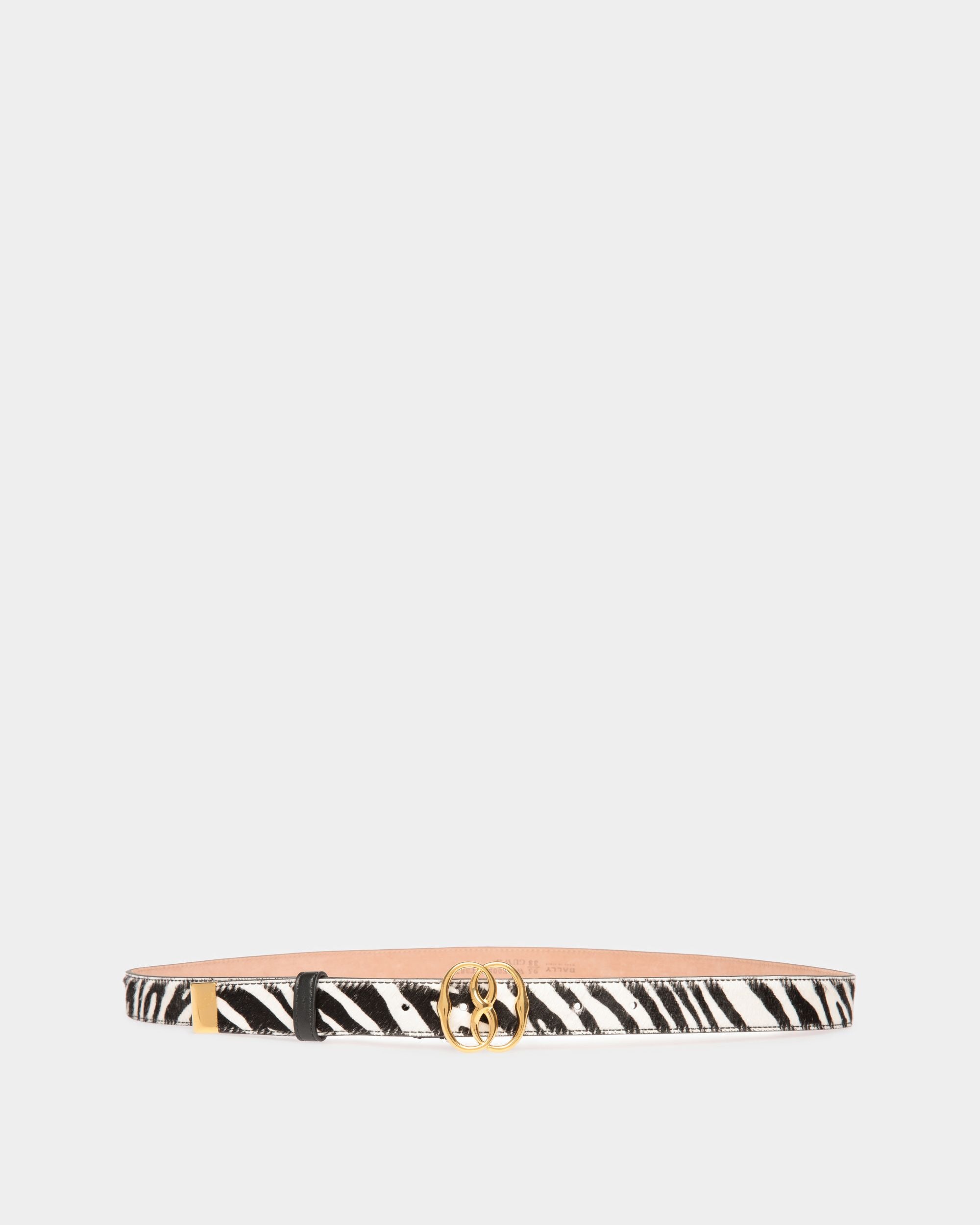 Cinturón Fijo Emblem De Piel De Becerro Con Pelo Blanca Y Negra - Mujer - Bally - 01