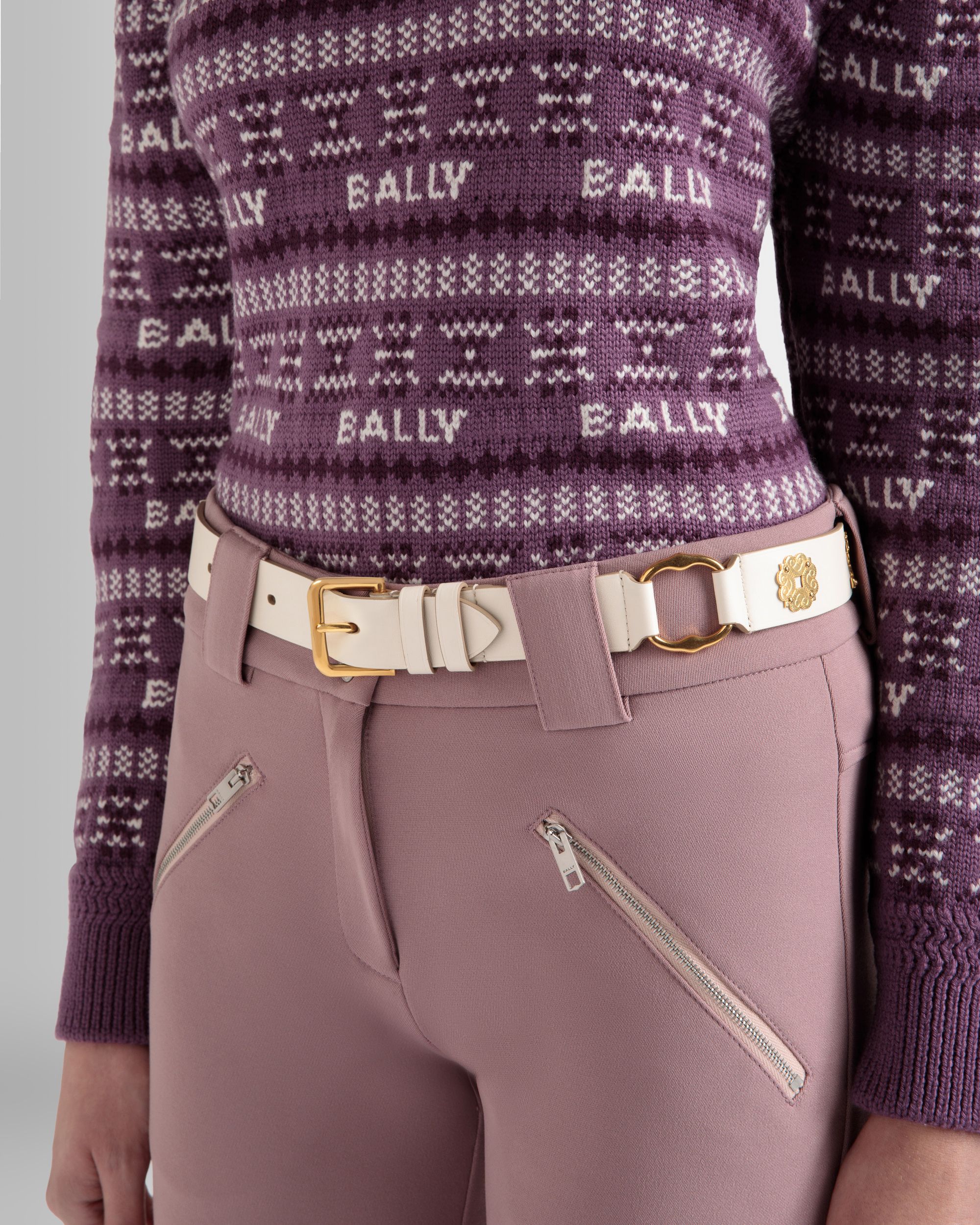 Arkle 95 cm Belt in White Leather - Women's - Bally - 03