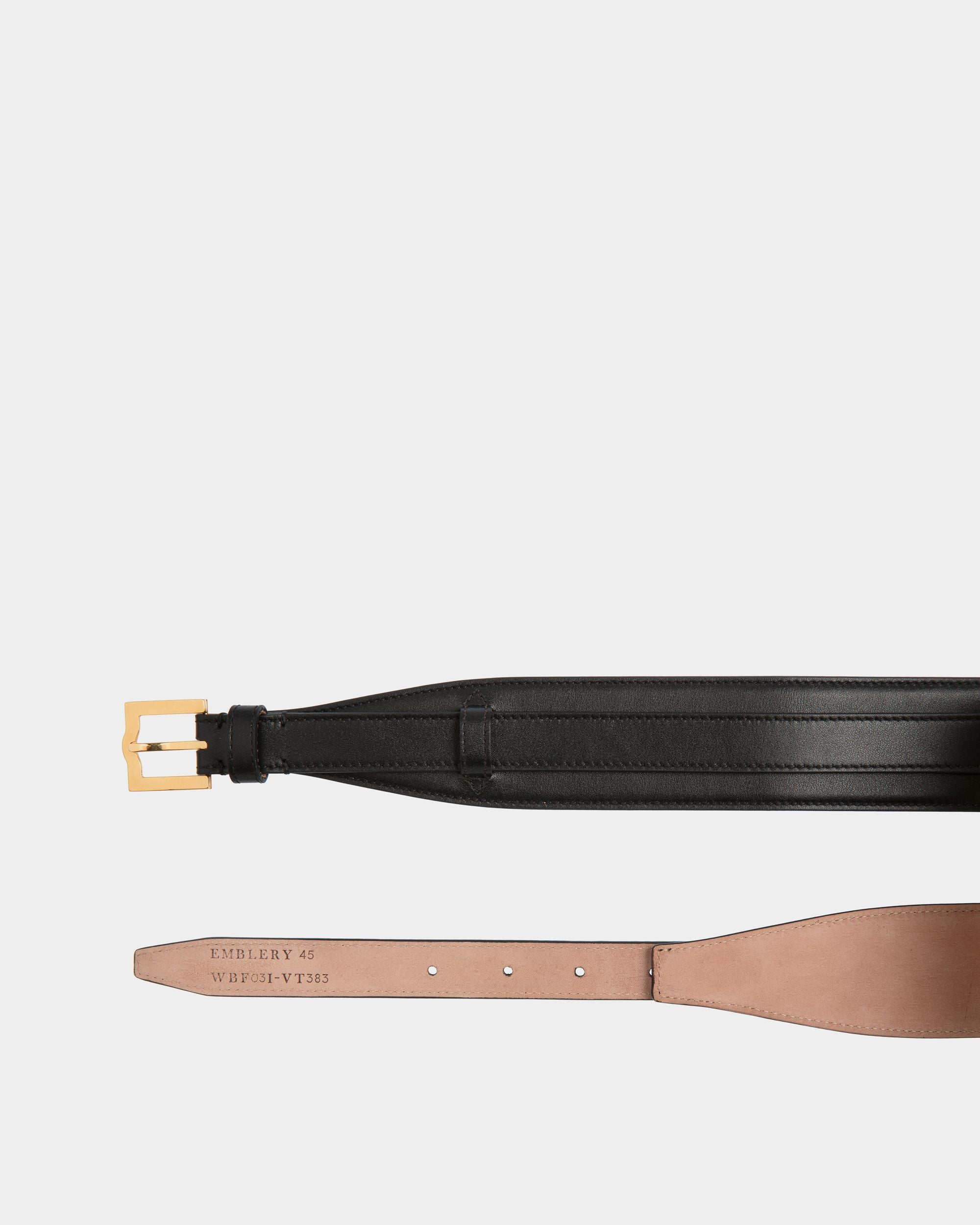 Emblem 45mm Belt In Black Leather - Women's - Bally - 02
