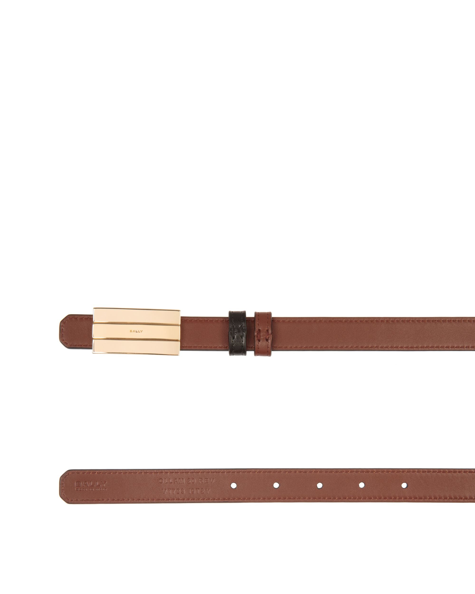 Ollam 20mm Reversible Belt in Black and Brown Leather - Women's - Bally - 02