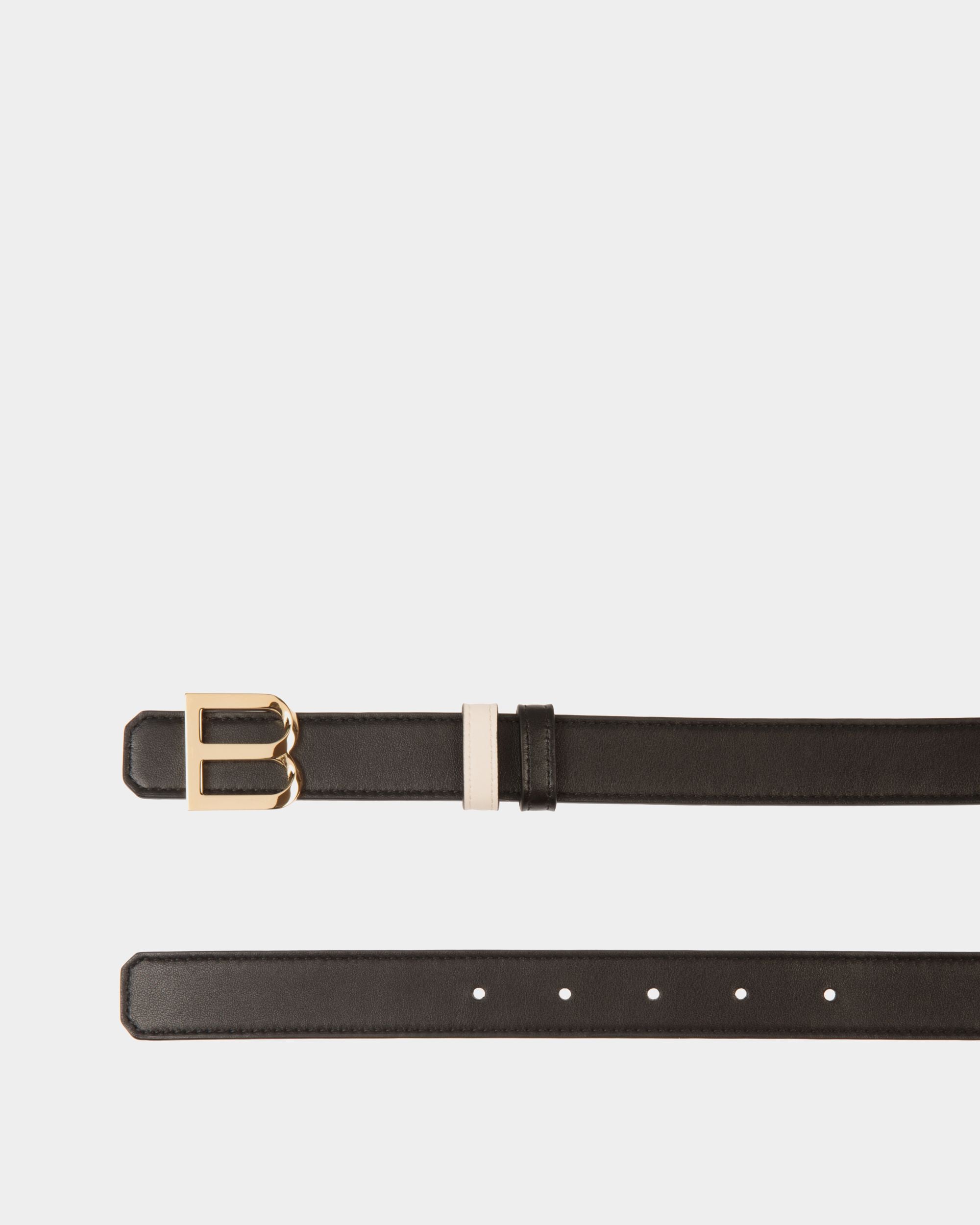 B Twist 25mm Reversible Belt in Black and White Leather - Mujer - Bally - 02