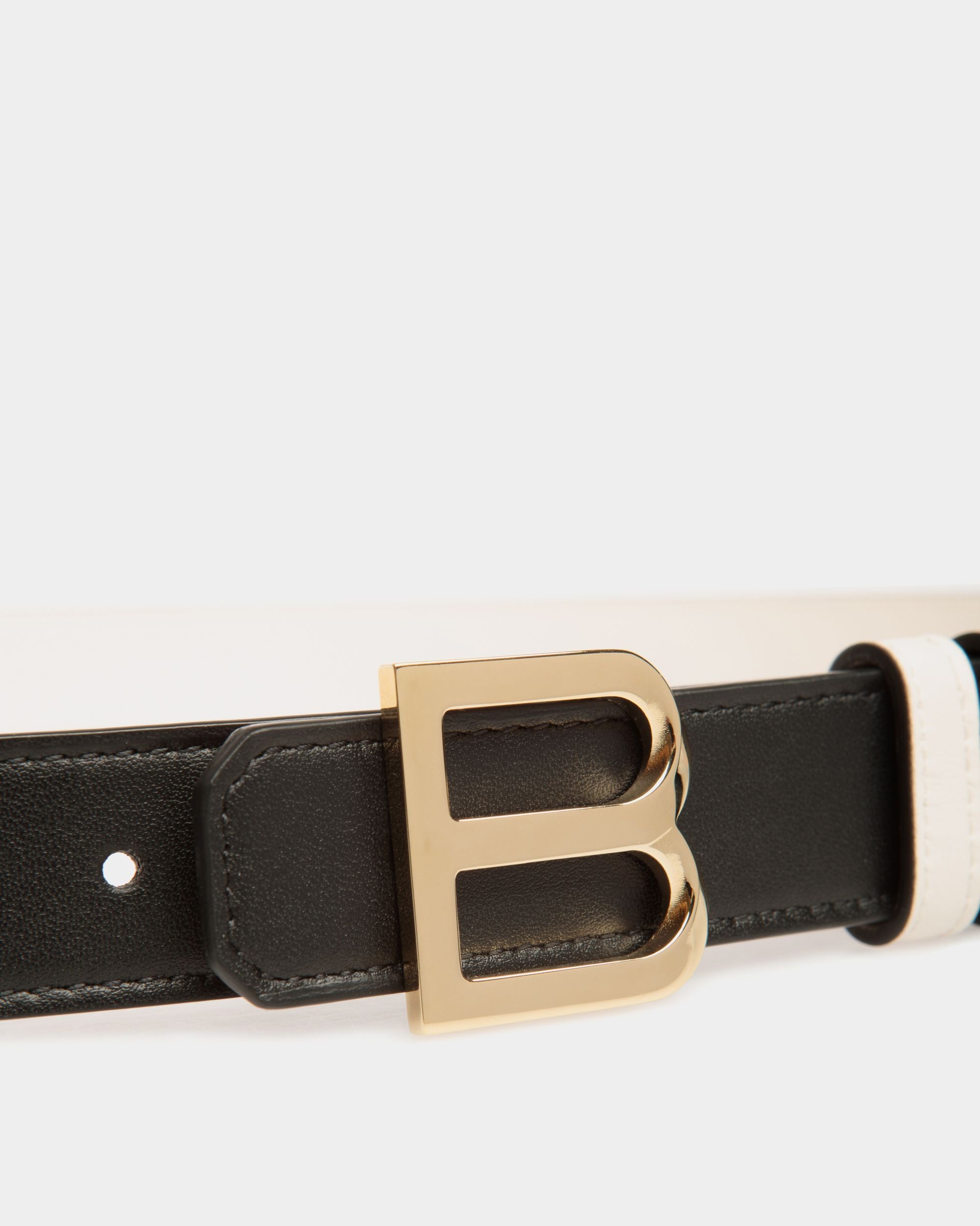 B Twist 25mm Reversible Belt in Black and White Leather - Mujer - Bally - 03
