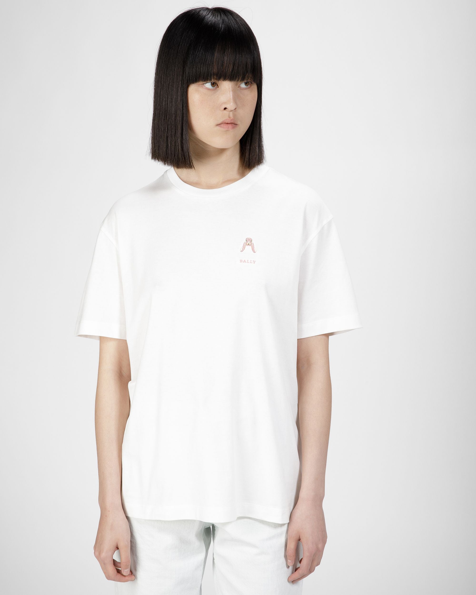 Cotton Rabbit Motif T-Shirt In Bone - Women's - Bally - 01