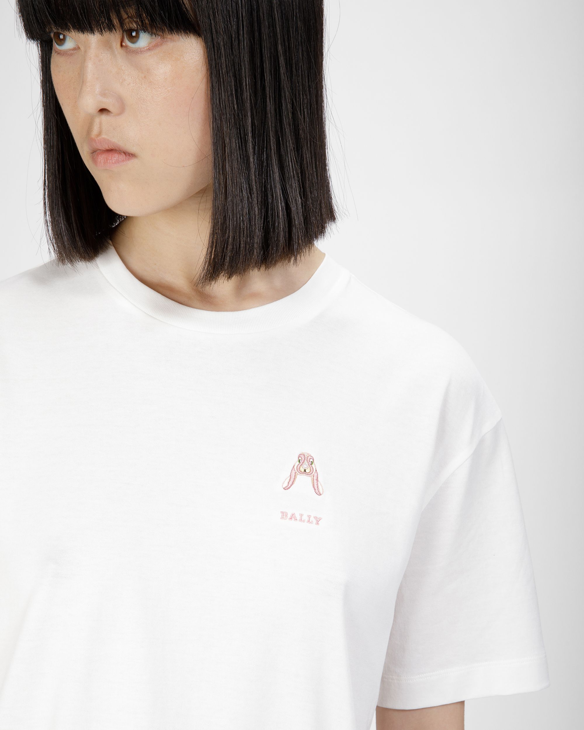 Cotton Rabbit Motif T-Shirt In Bone - Women's - Bally - 03