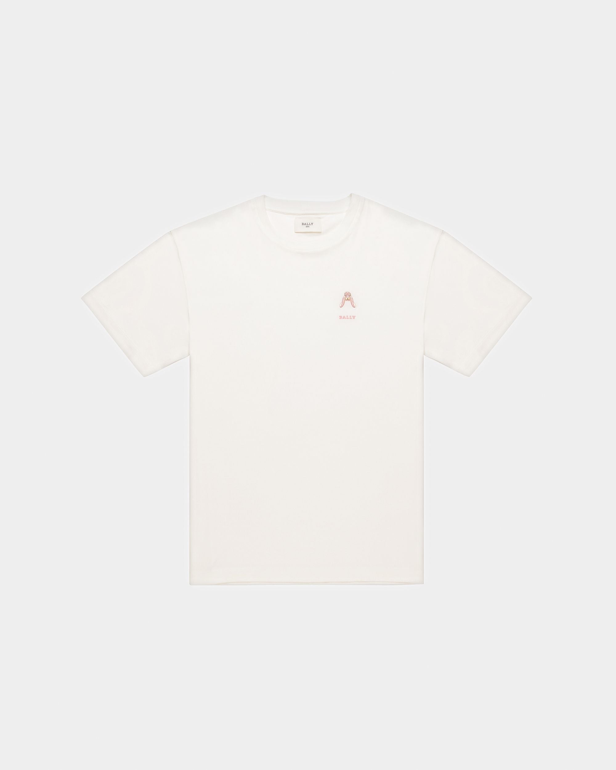 Cotton Rabbit Motif T-Shirt In Bone - Women's - Bally - 05