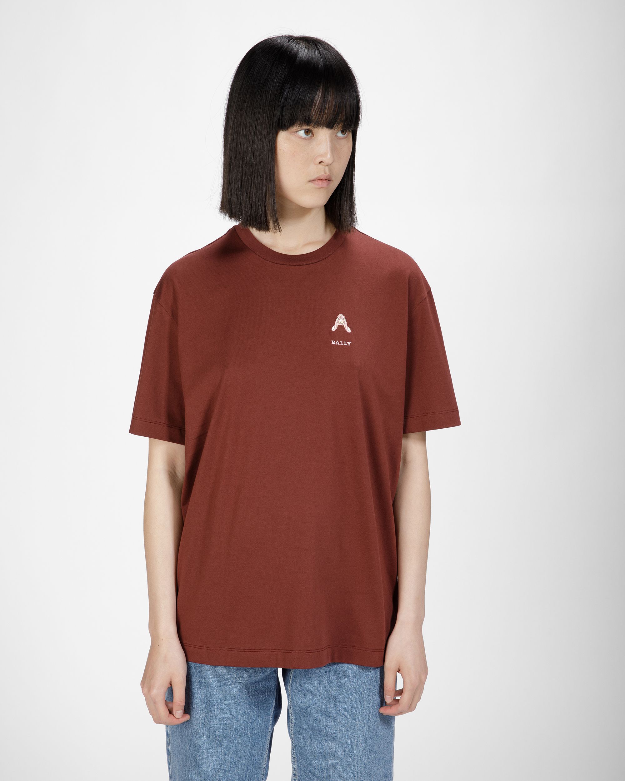 Cotton Rabbit Motif T-Shirt In Heritage Red - Women's - Bally - 01