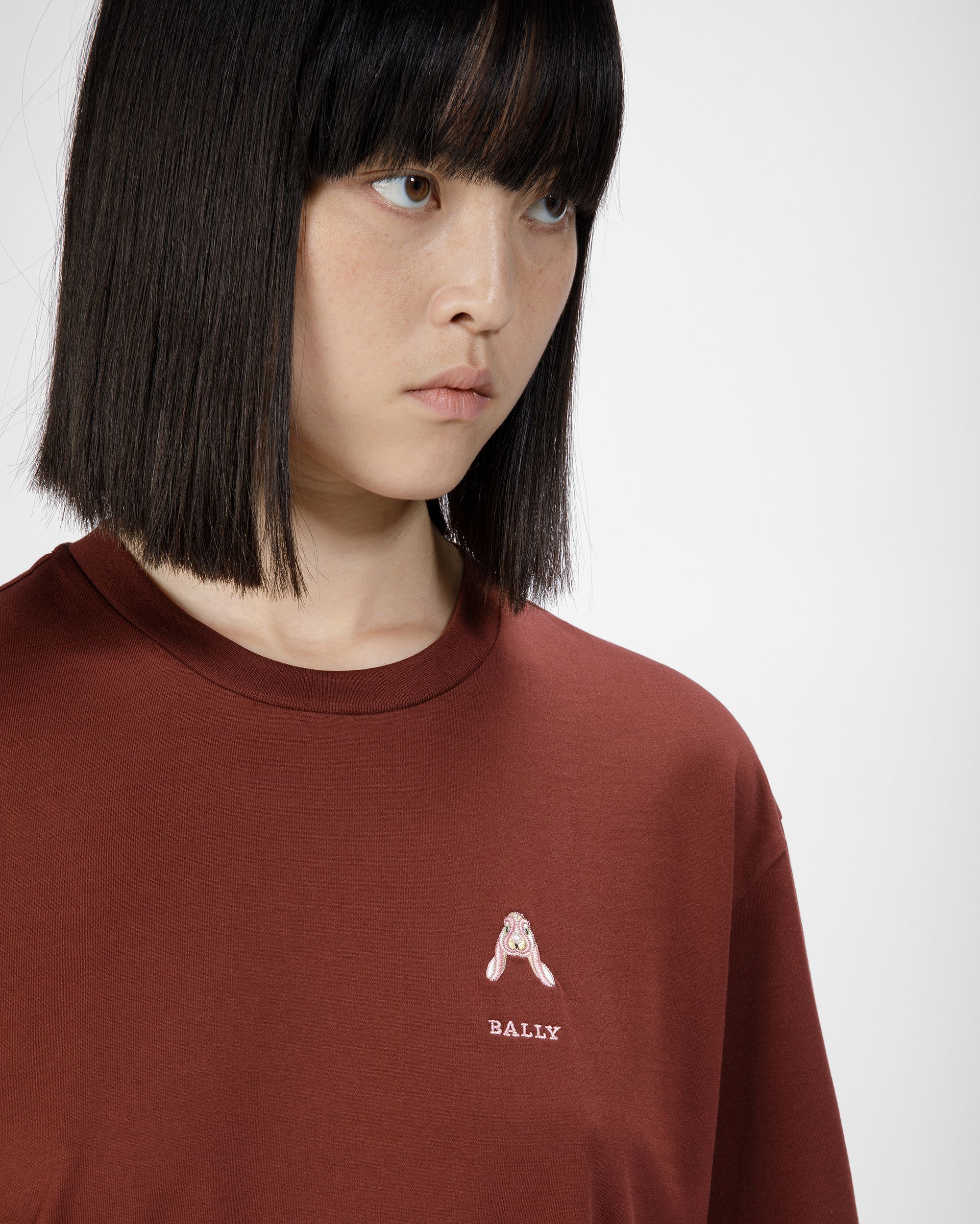 Cotton Rabbit Motif T-Shirt In Heritage Red - Women's - Bally - 03