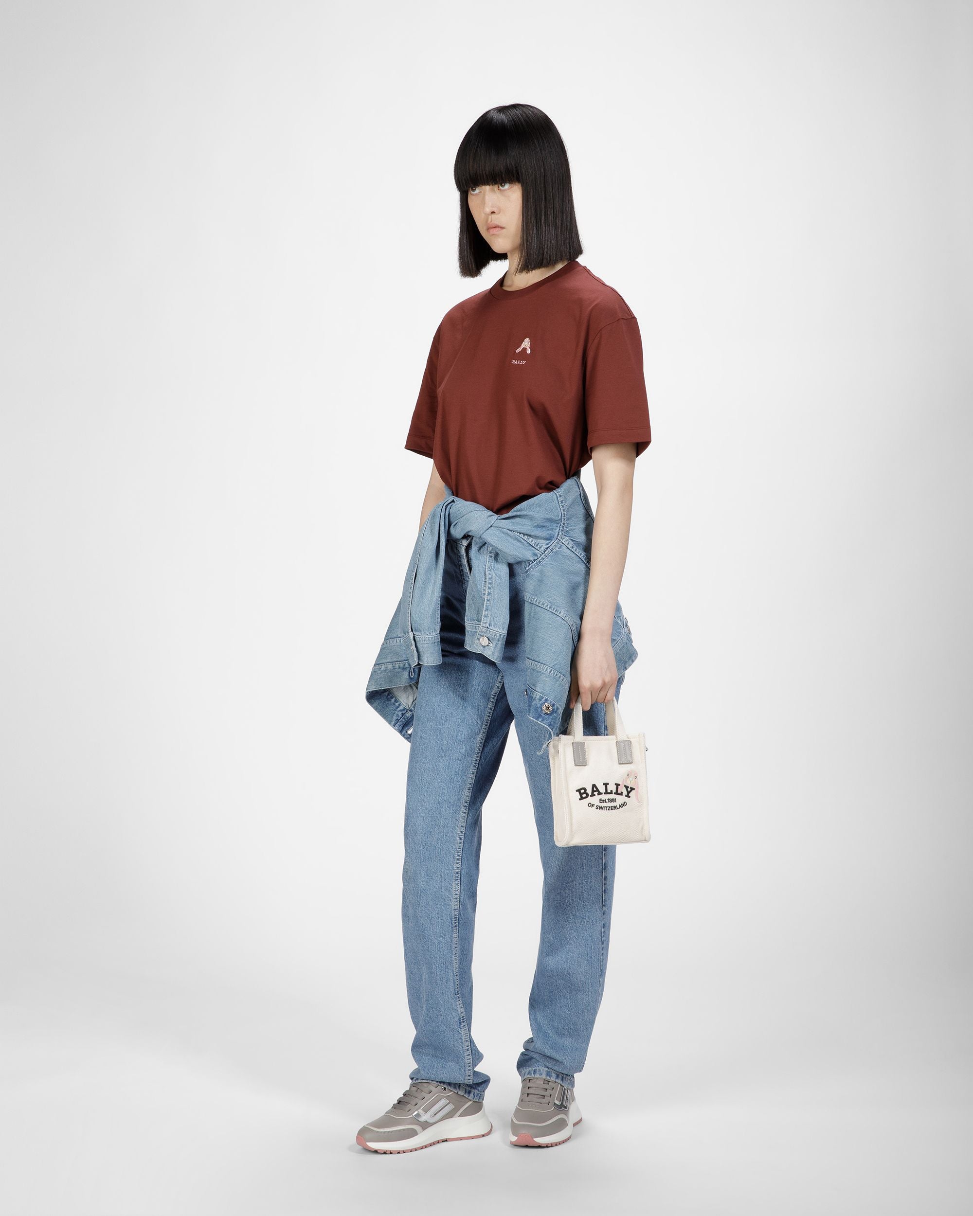 Cotton Rabbit Motif T-Shirt In Heritage Red - Women's - Bally - 04