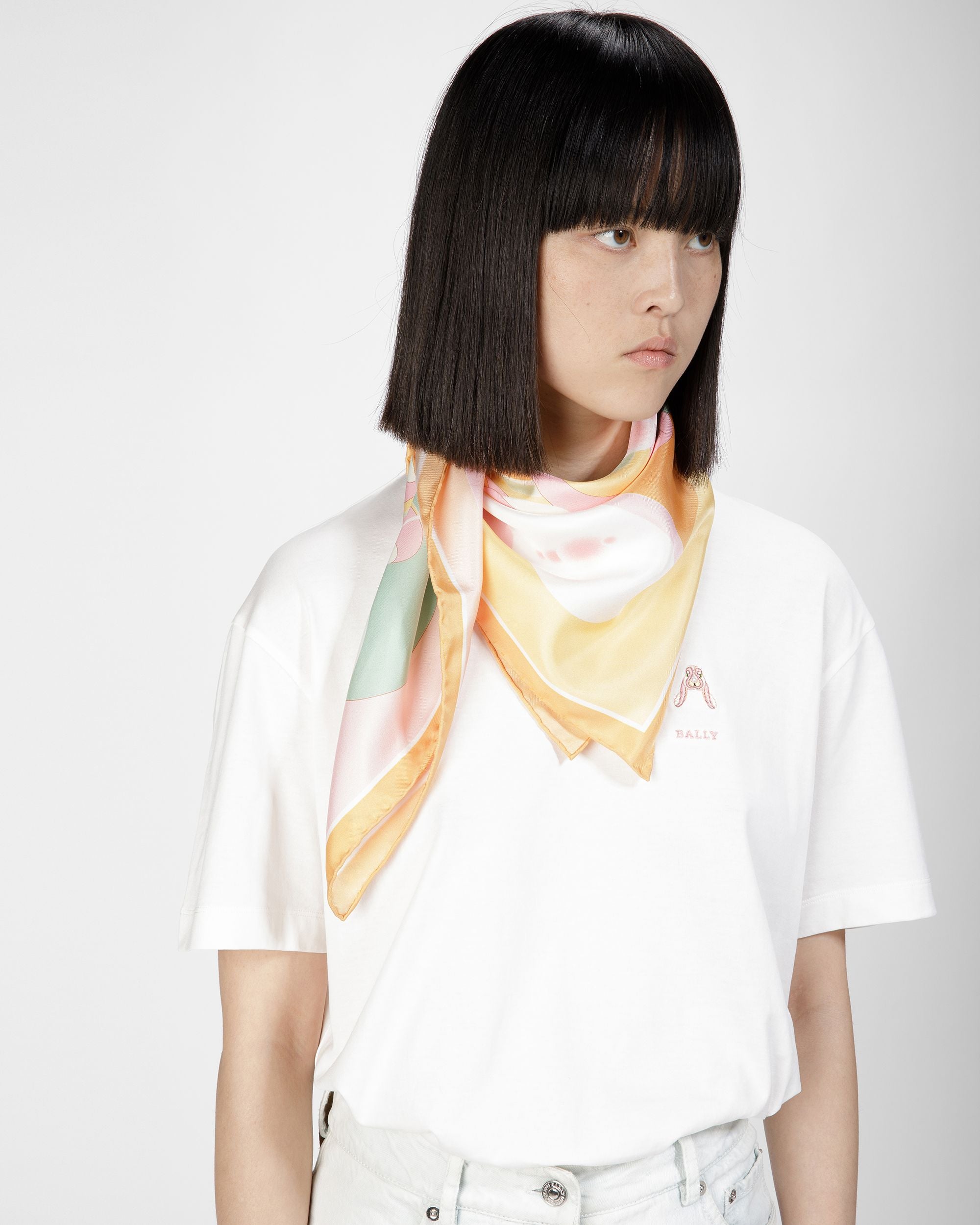 Bufanda De Seda Estampado En Melocotón - Mujer - Bally - 02