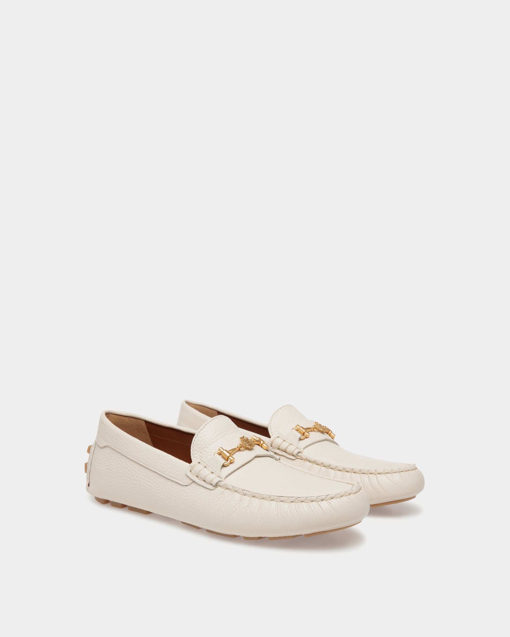 Kerbs Driver in White Grained Leather - Women's - Bally - 02