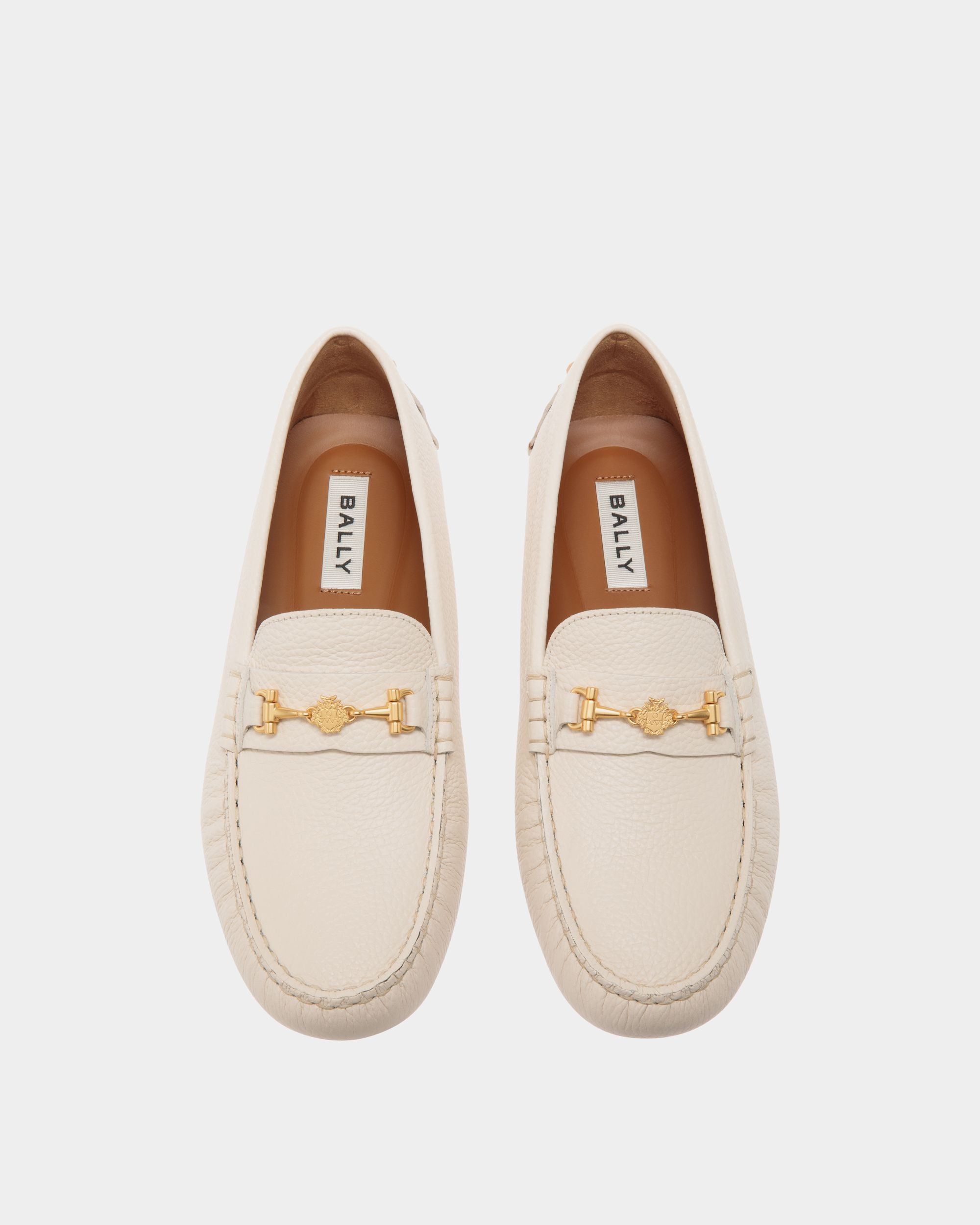 Kerbs Driver in White Grained Leather - Women's - Bally - 04