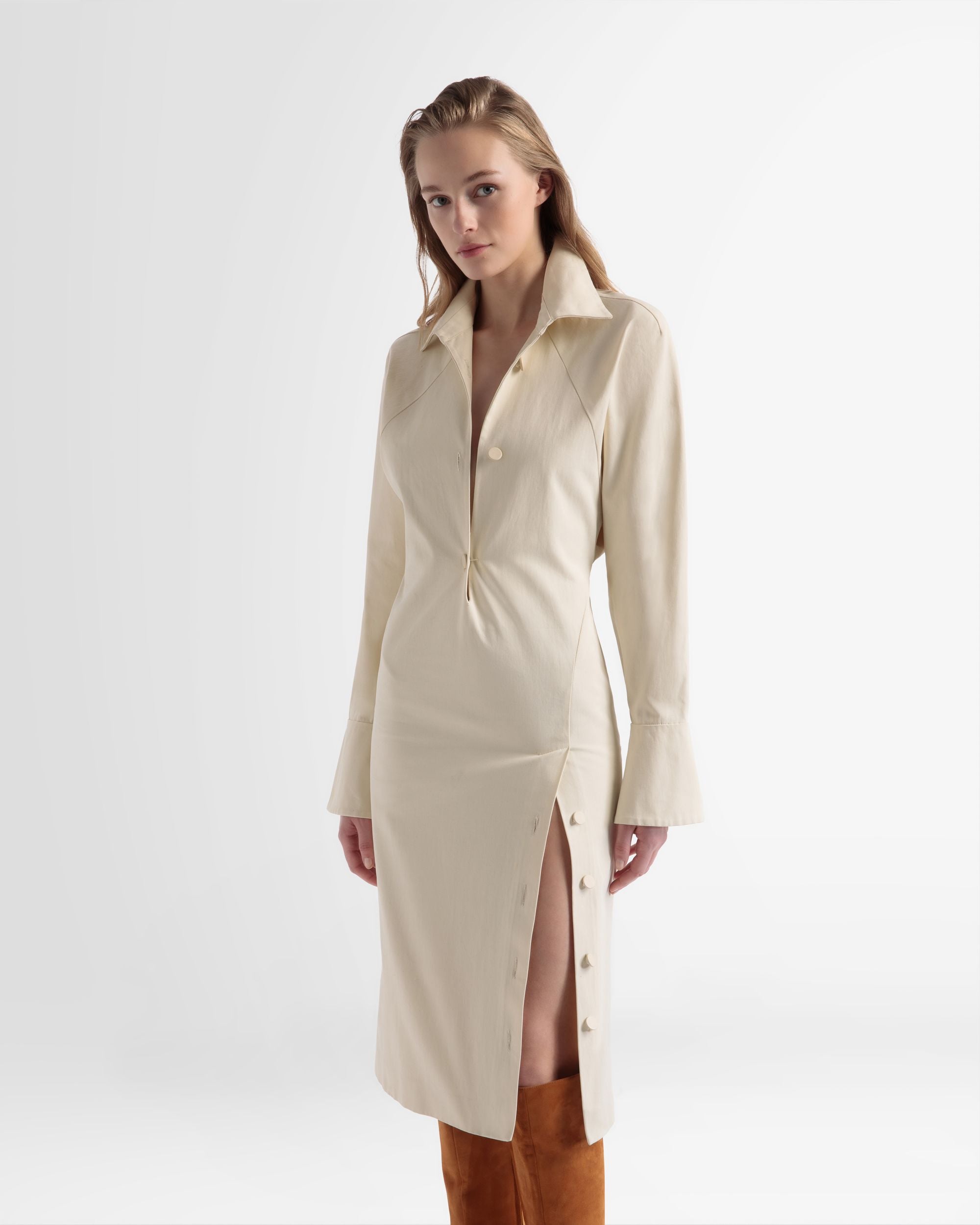 Cotton Shirt Dress In Off-White - Women's - Bally - 02