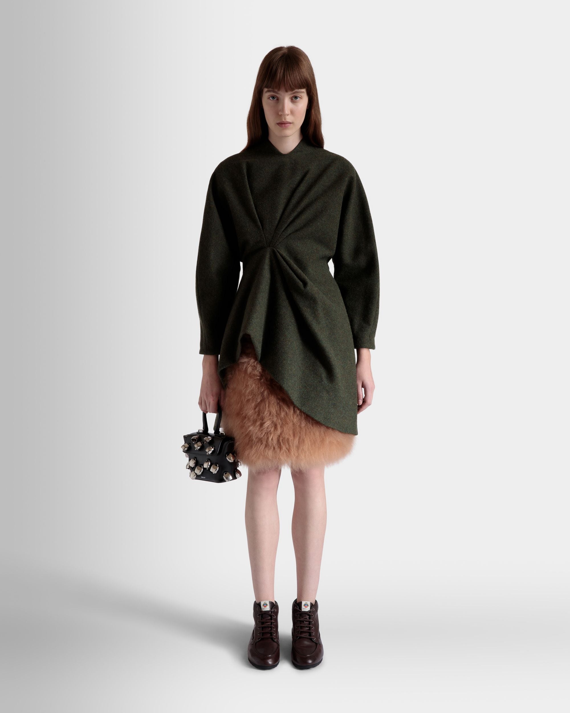 Vestido Asimétrico De Lana Verde Oscuro - Mujer - Bally - 02