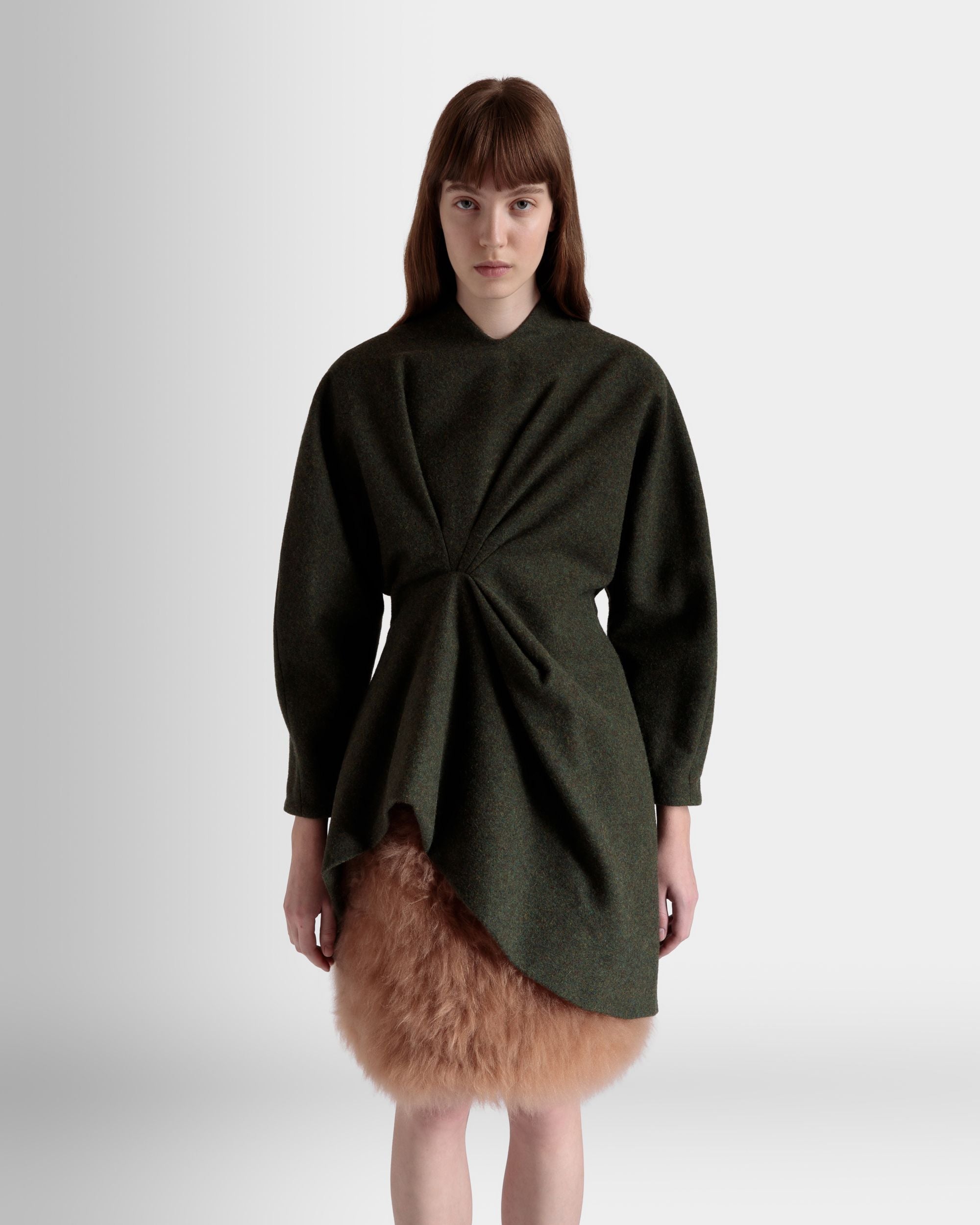 Vestido Asimétrico De Lana Verde Oscuro - Mujer - Bally - 03