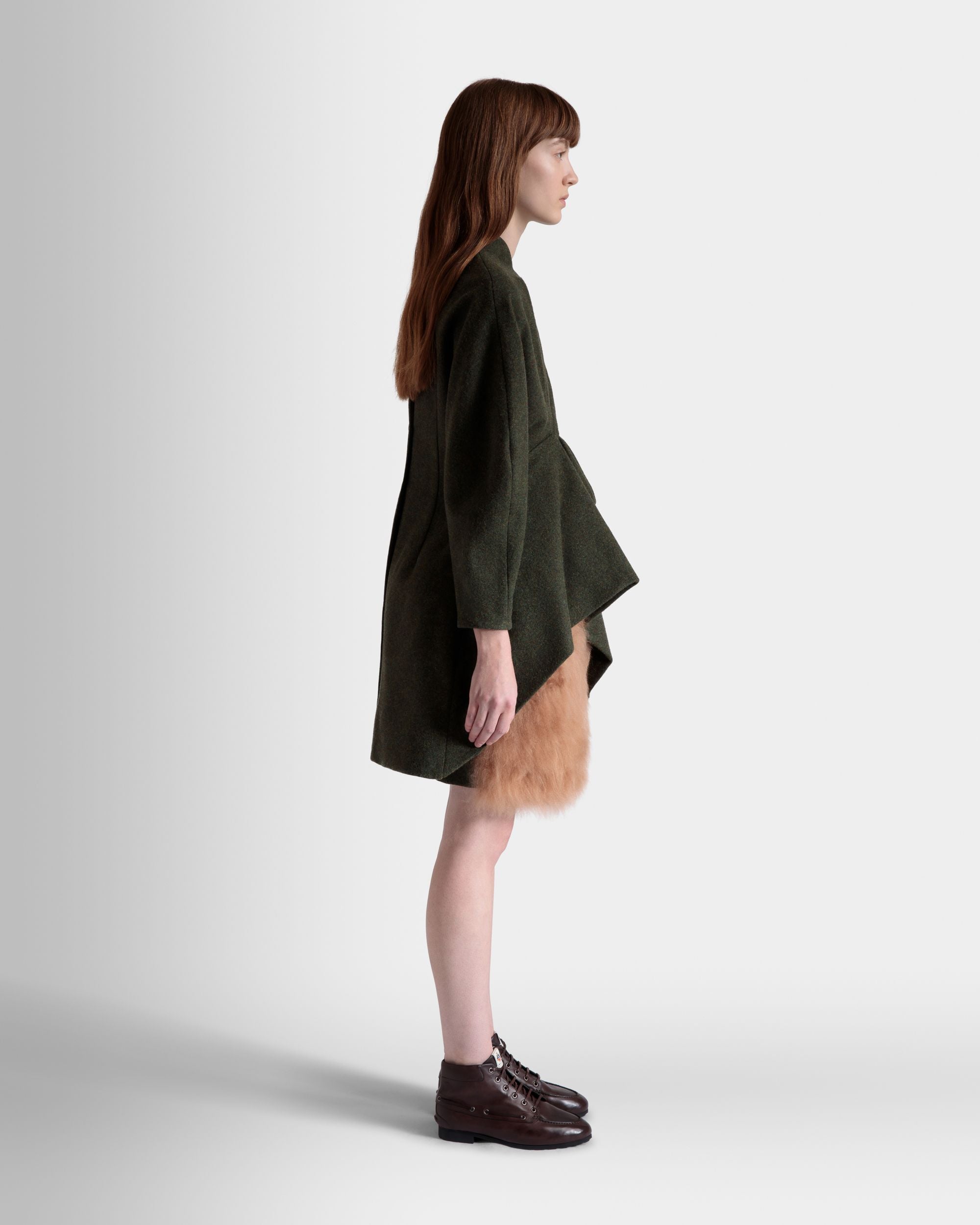 Vestido Asimétrico De Lana Verde Oscuro - Mujer - Bally - 05