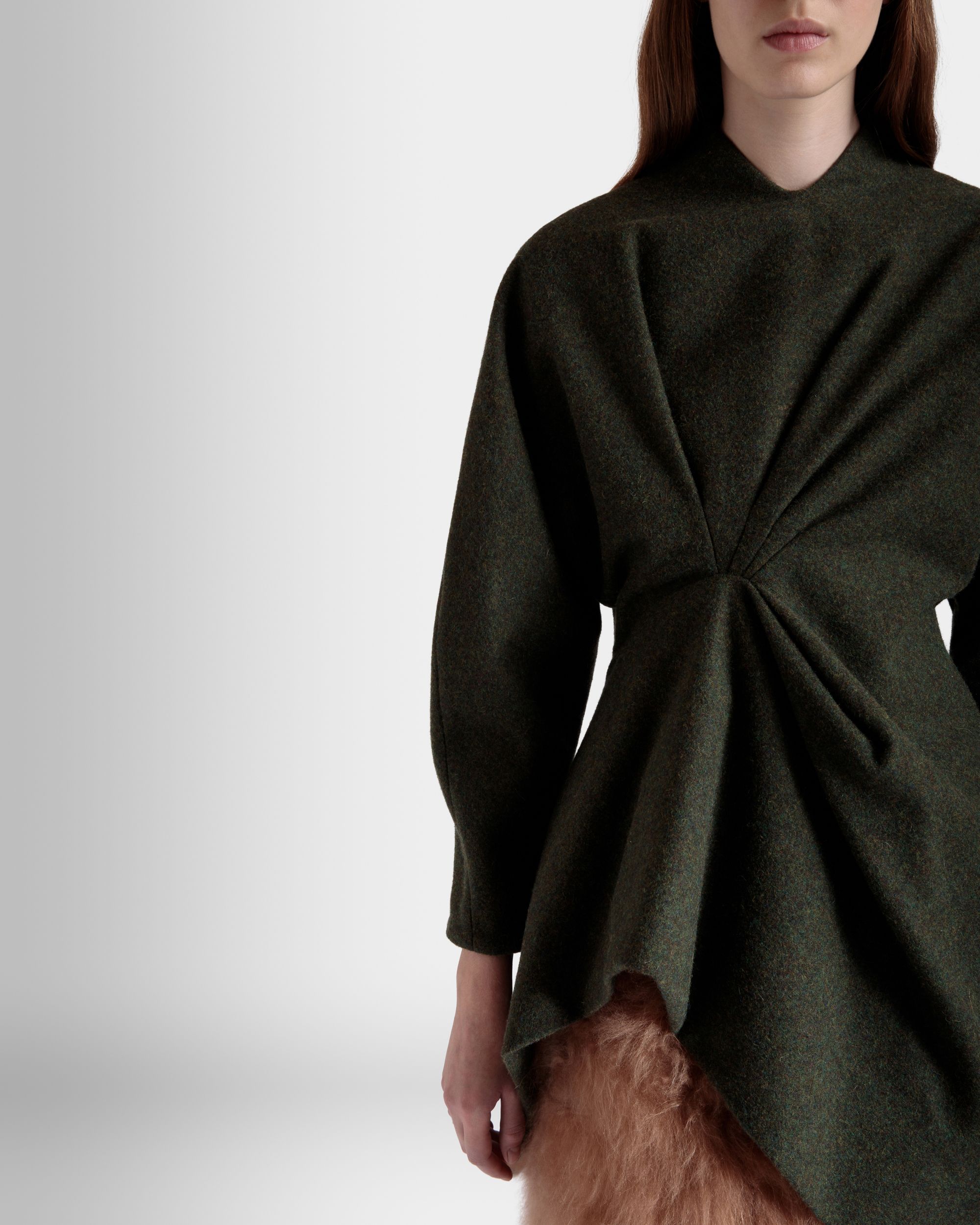 Vestido Asimétrico De Lana Verde Oscuro - Mujer - Bally - 08