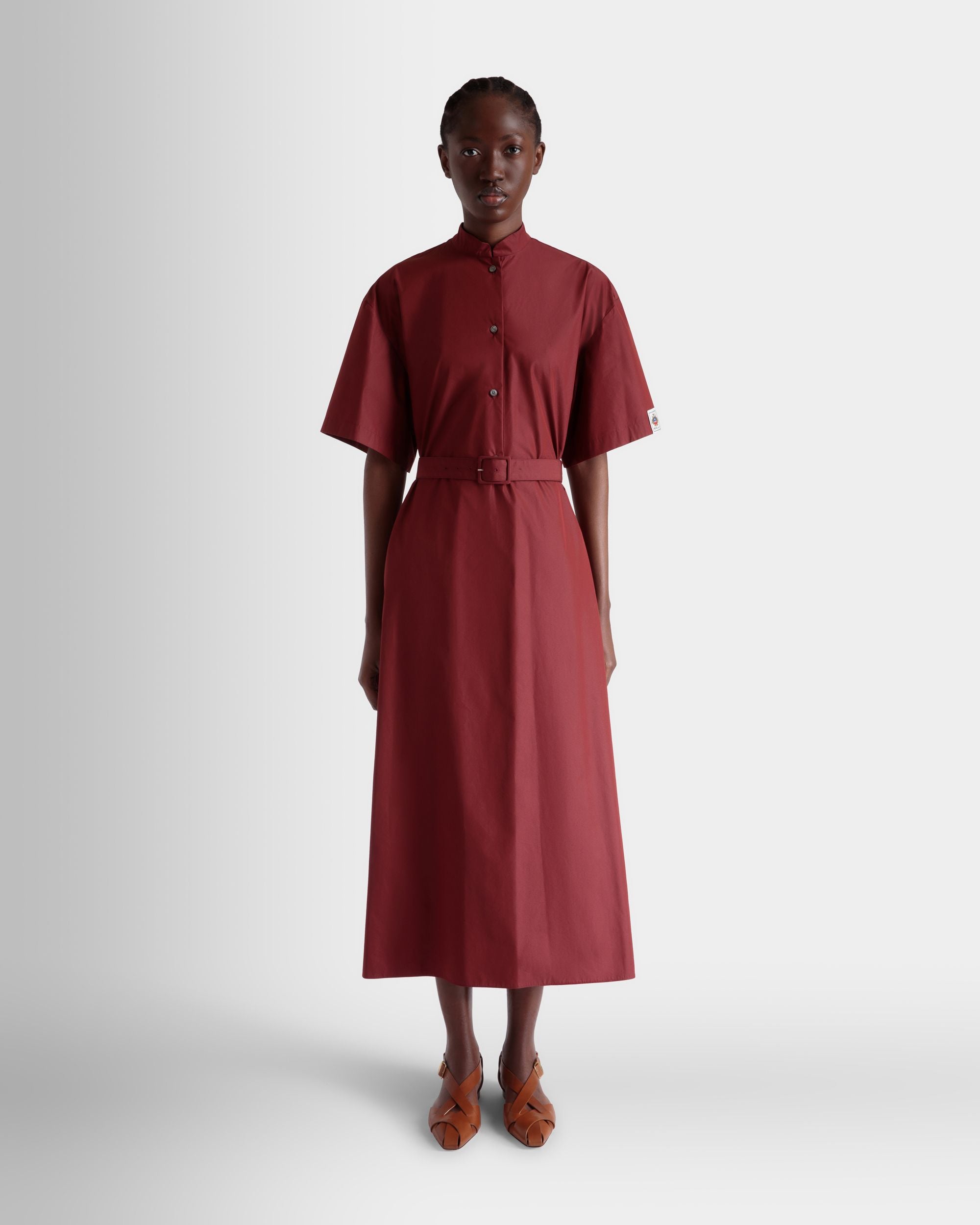 Vestido De Popelina De Mezcla De Algodón Heritage Red Con Cinturón - Mujer - Bally - 02