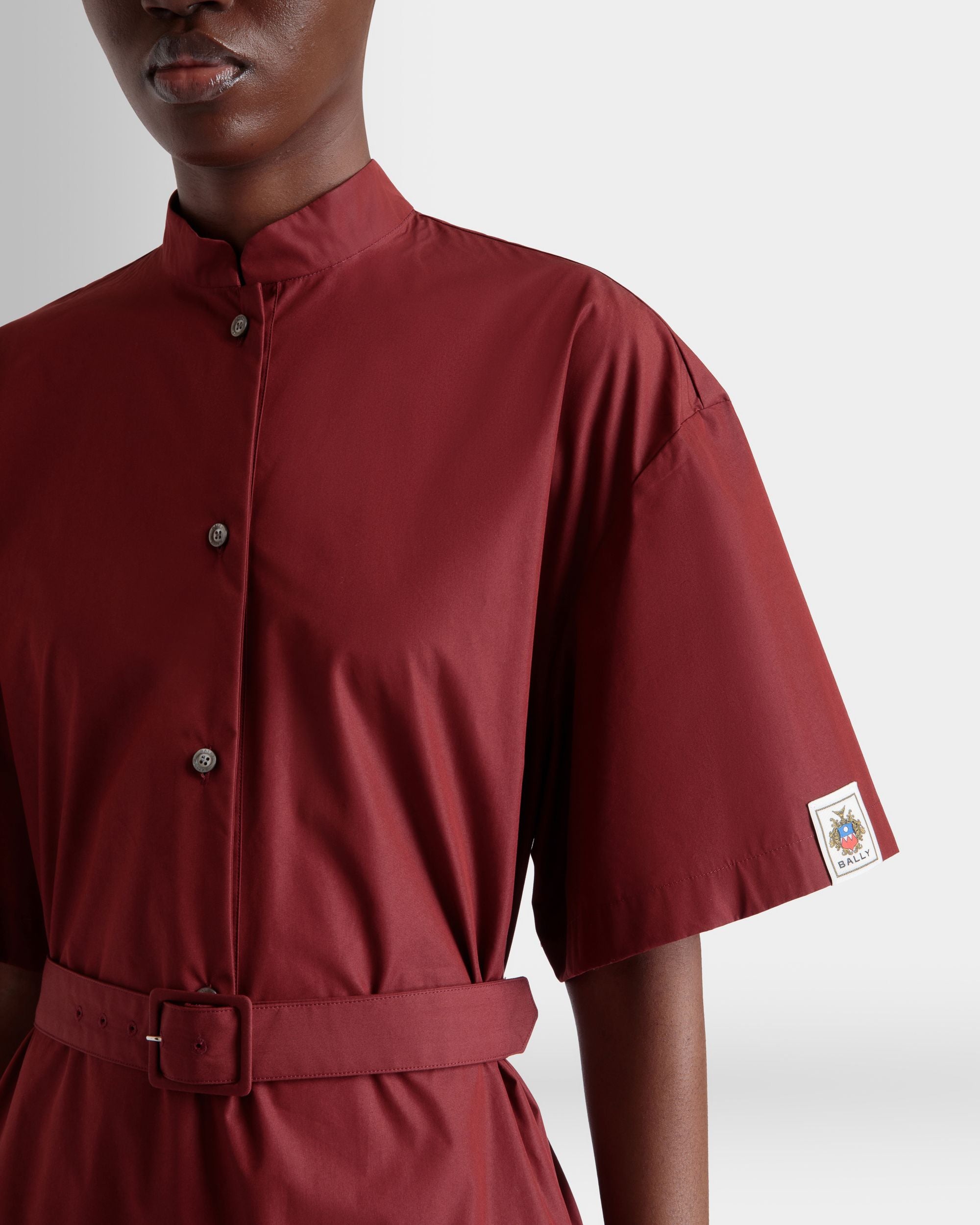 Vestido De Popelina De Mezcla De Algodón Heritage Red Con Cinturón - Mujer - Bally - 03