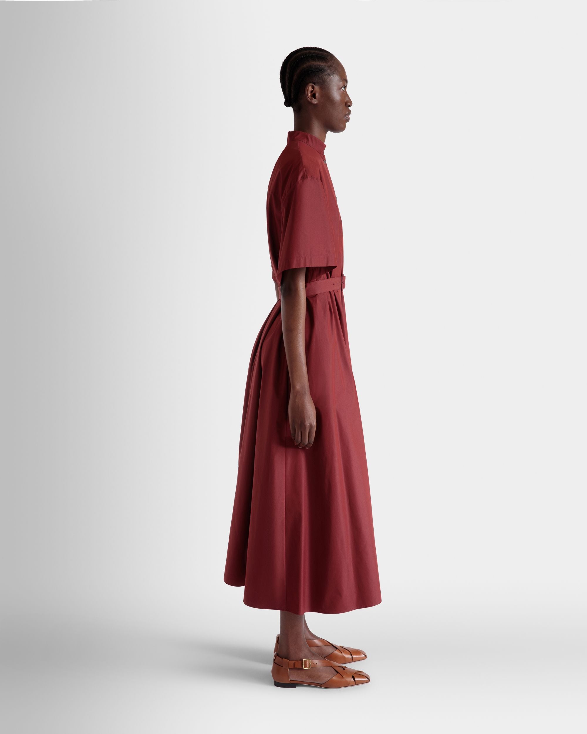 Vestido De Popelina De Mezcla De Algodón Heritage Red Con Cinturón - Mujer - Bally - 05