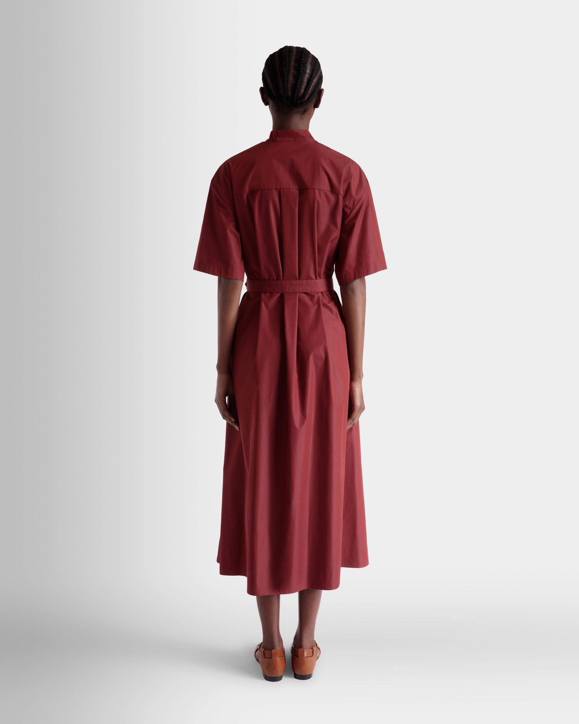 Vestido De Popelina De Mezcla De Algodón Heritage Red Con Cinturón - Mujer - Bally - 06