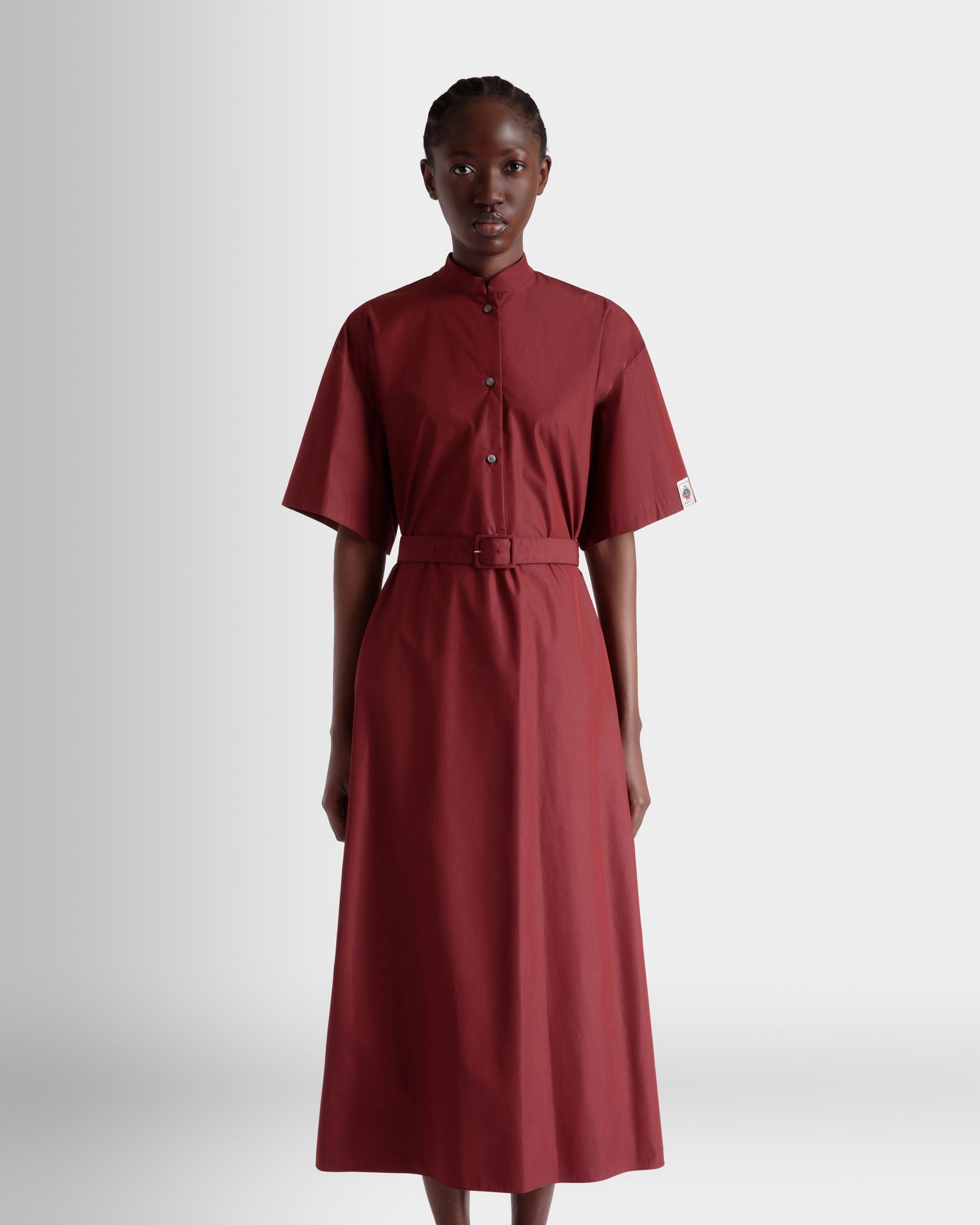 Vestido De Popelina De Mezcla De Algodón Heritage Red Con Cinturón - Mujer - Bally - 08