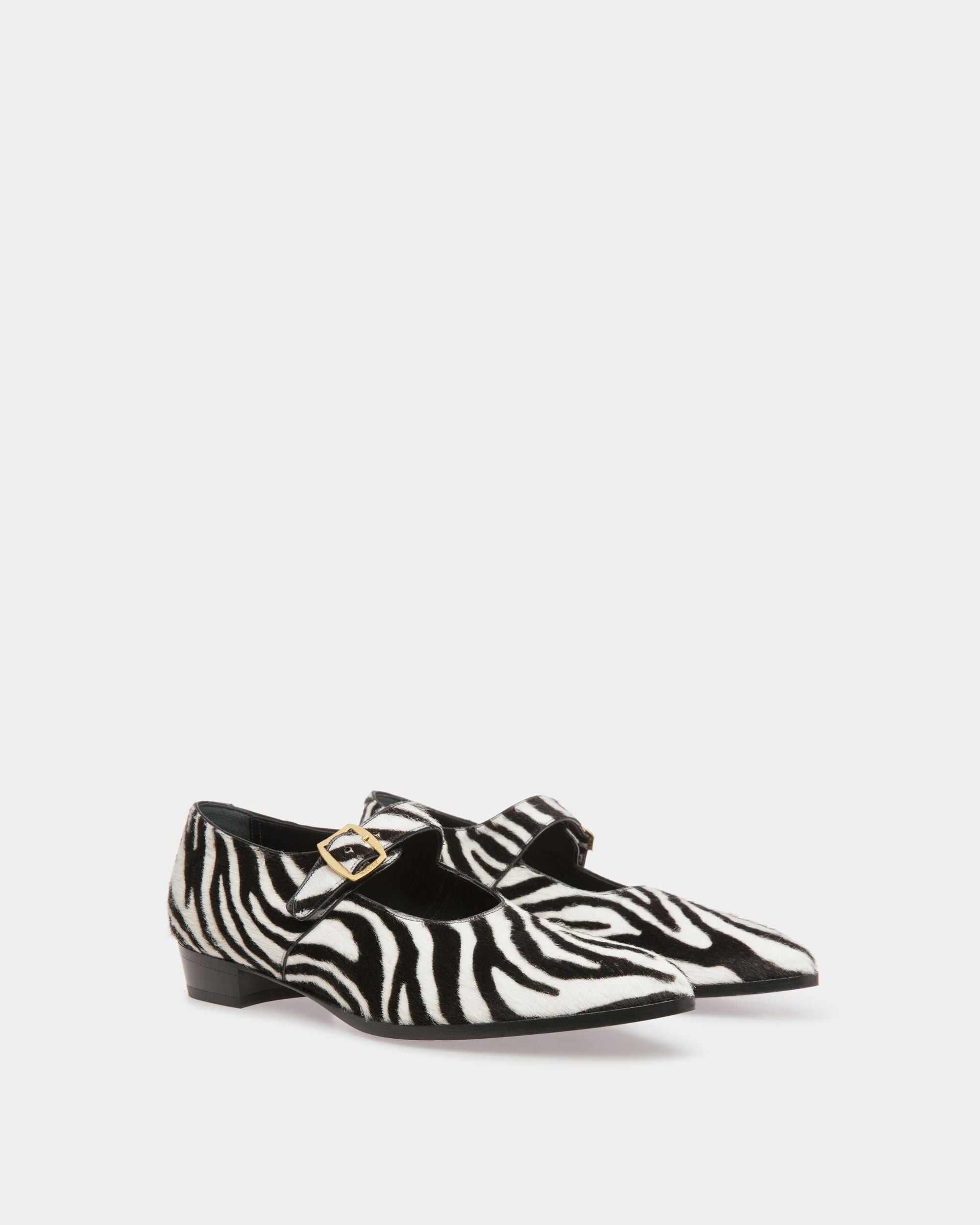 Glendale Monk Strap Shoes In White And Black Haircalf Leather - Women's - Bally - 02