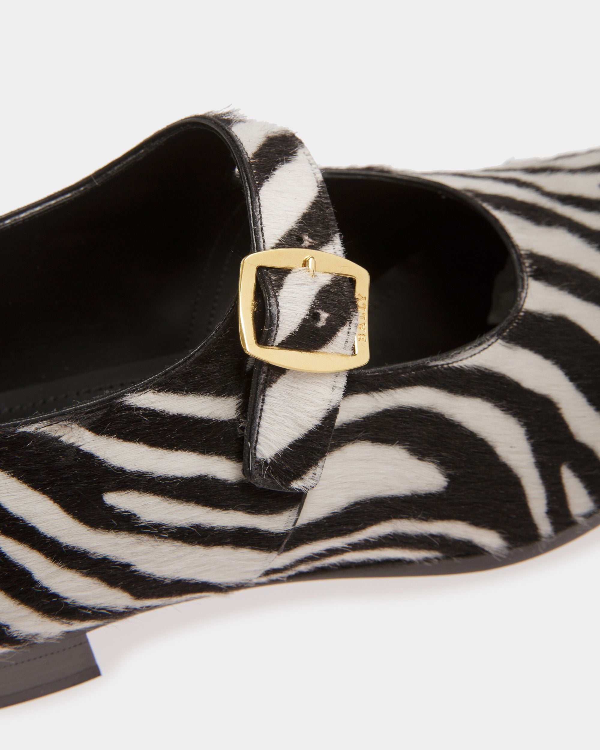 Glendale Monk Strap Shoes In White And Black Haircalf Leather - Women's - Bally - 04
