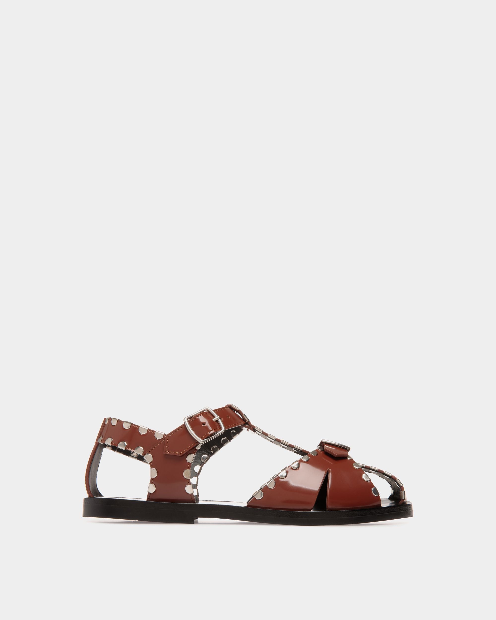 Salis Flat Sandal in Brown Leather - Women's - Bally - 01