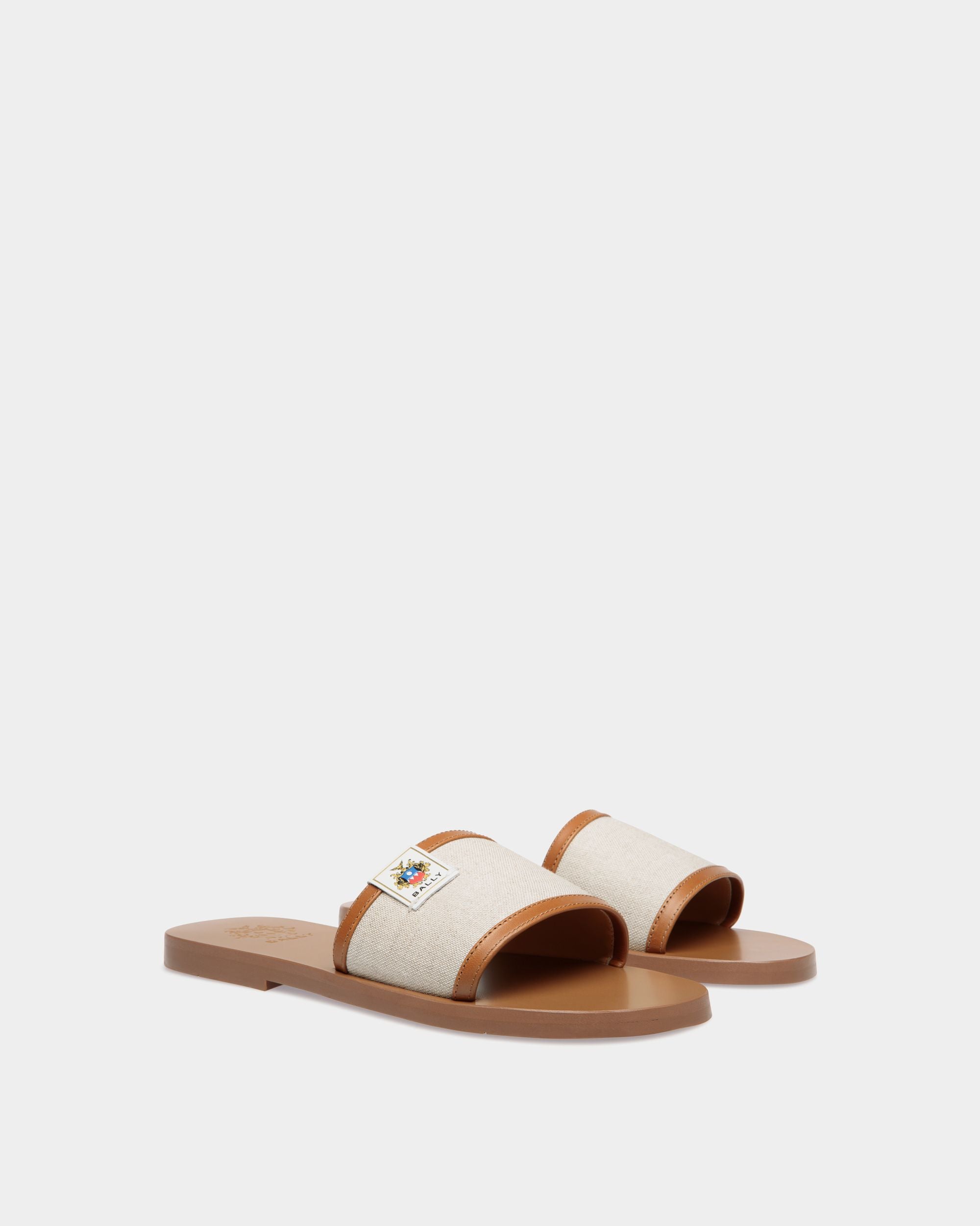 Salis Slide Sandal in Ivory Fabric - Mujer - Bally - 02