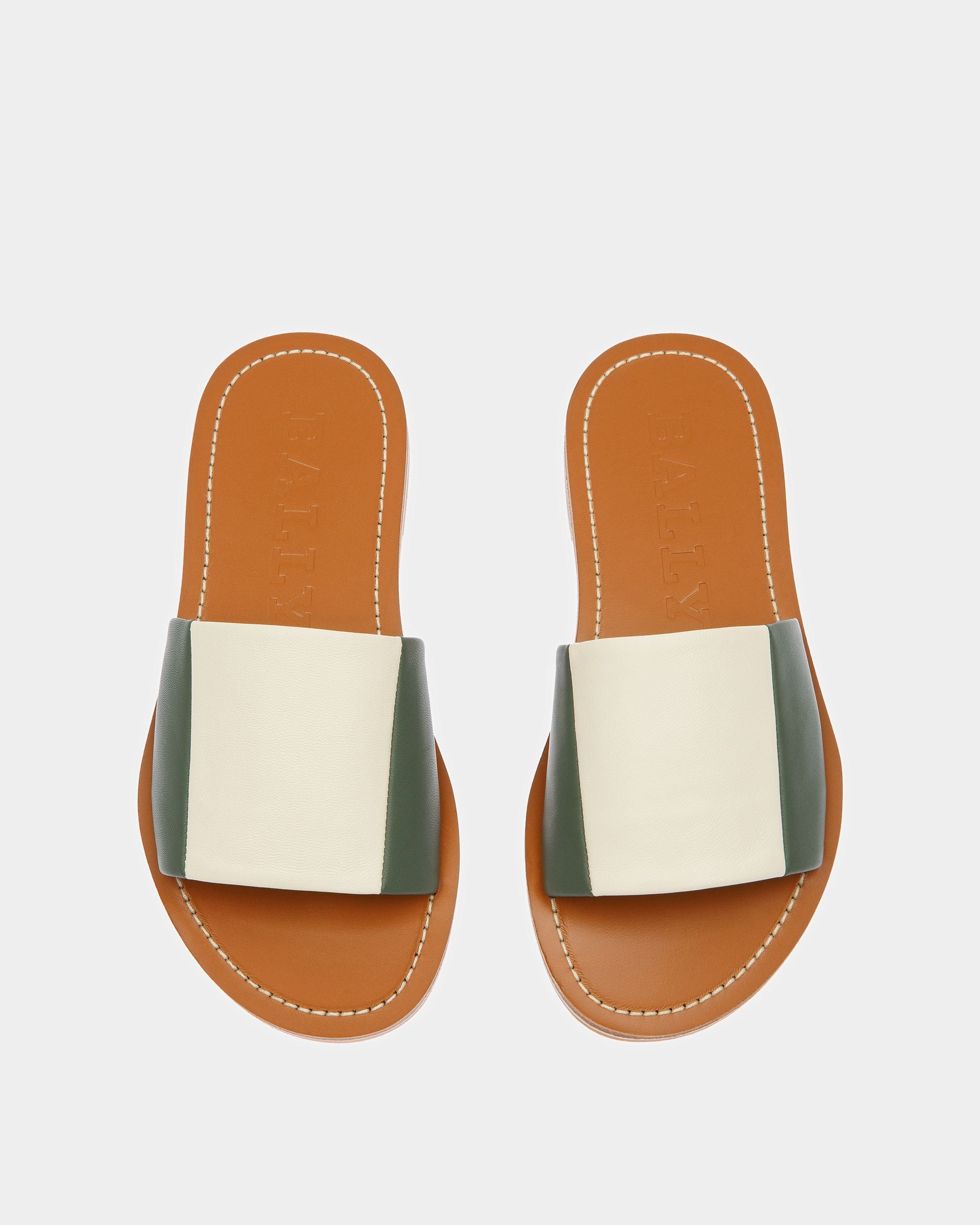 Bianka Leather Slides In Sage And Bone - Women's - Bally - 02