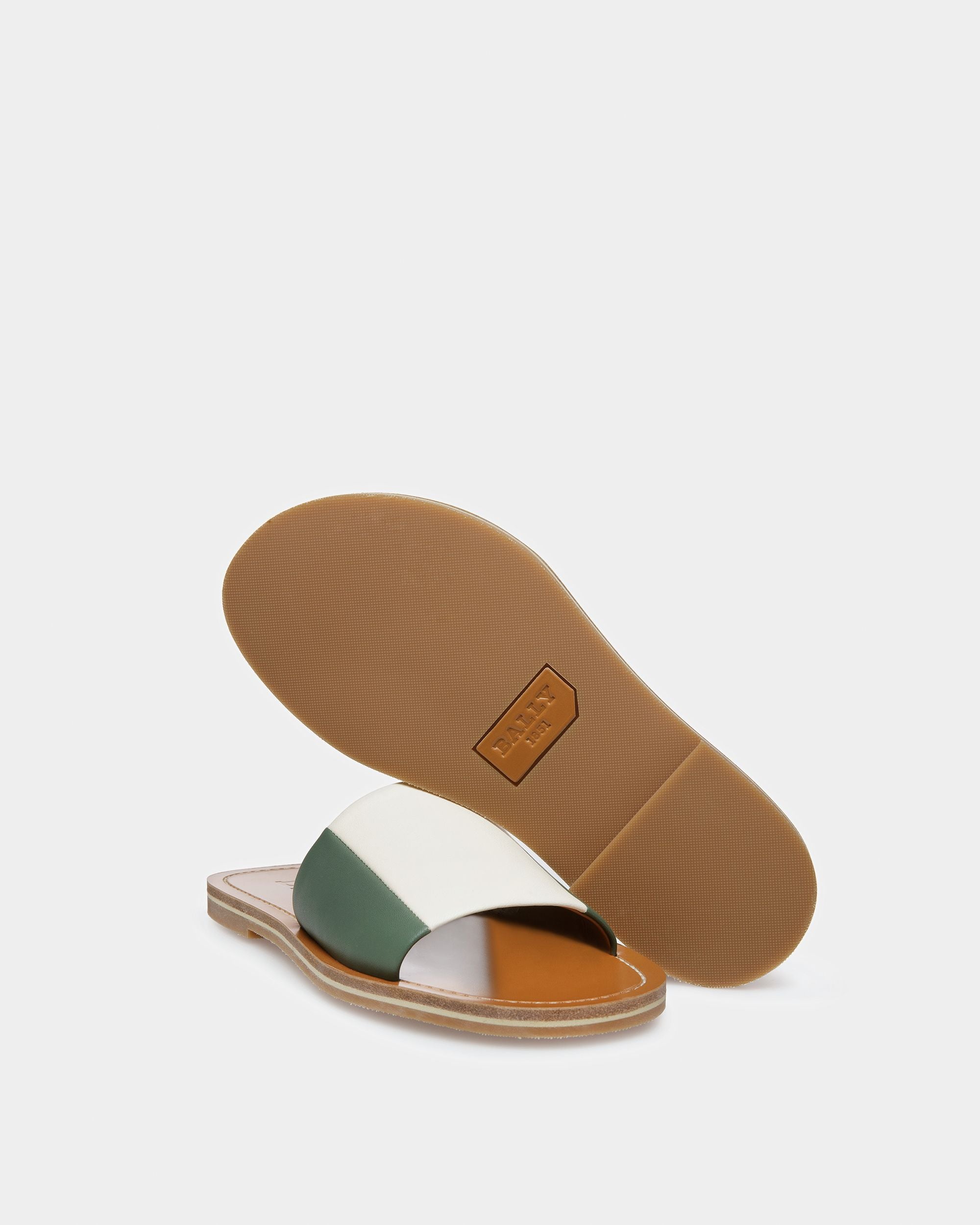 Bianka Leather Slides In Sage And Bone - Women's - Bally - 05