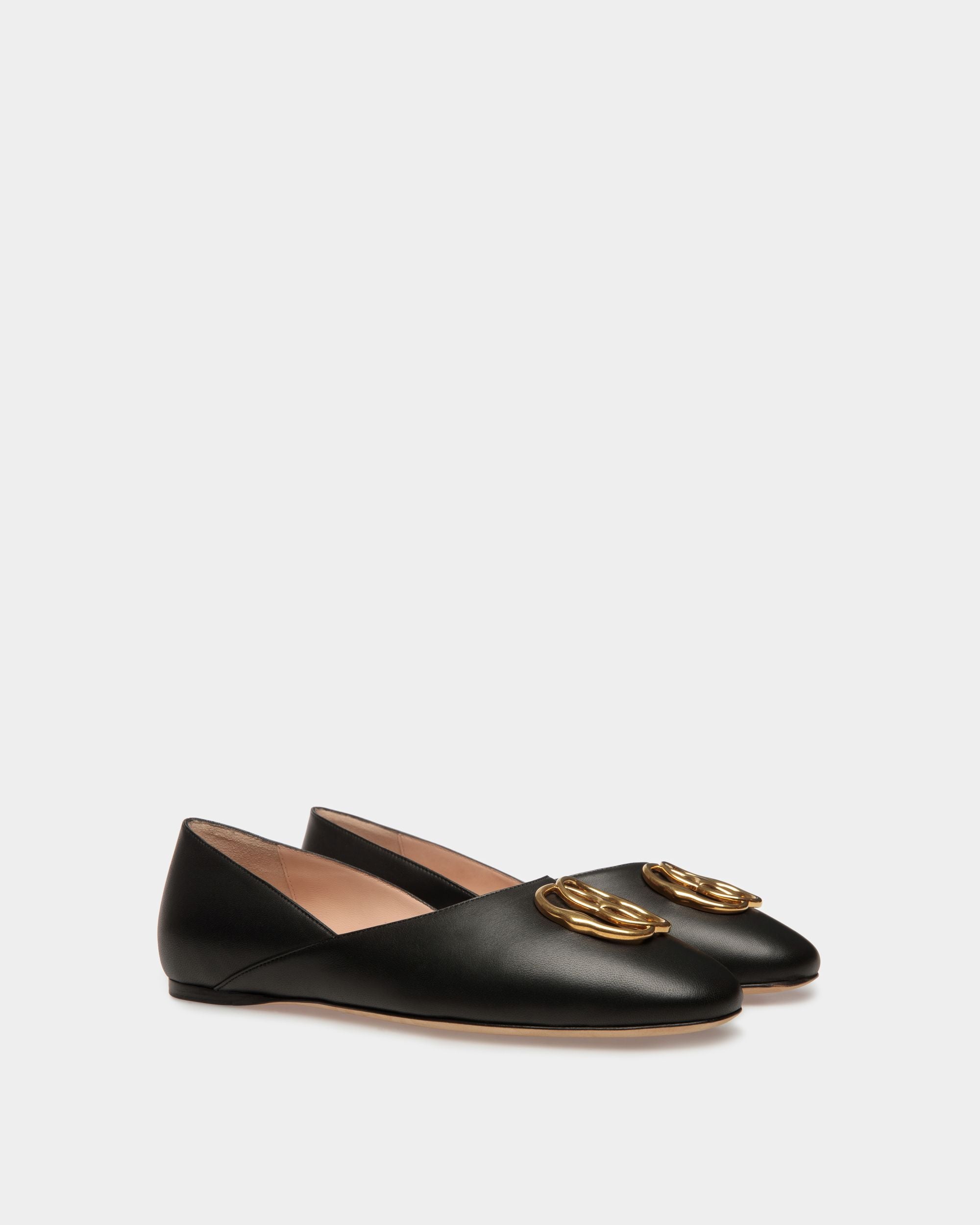 Slippers Emblem De Piel En Negro - Mujer - Bally - 02