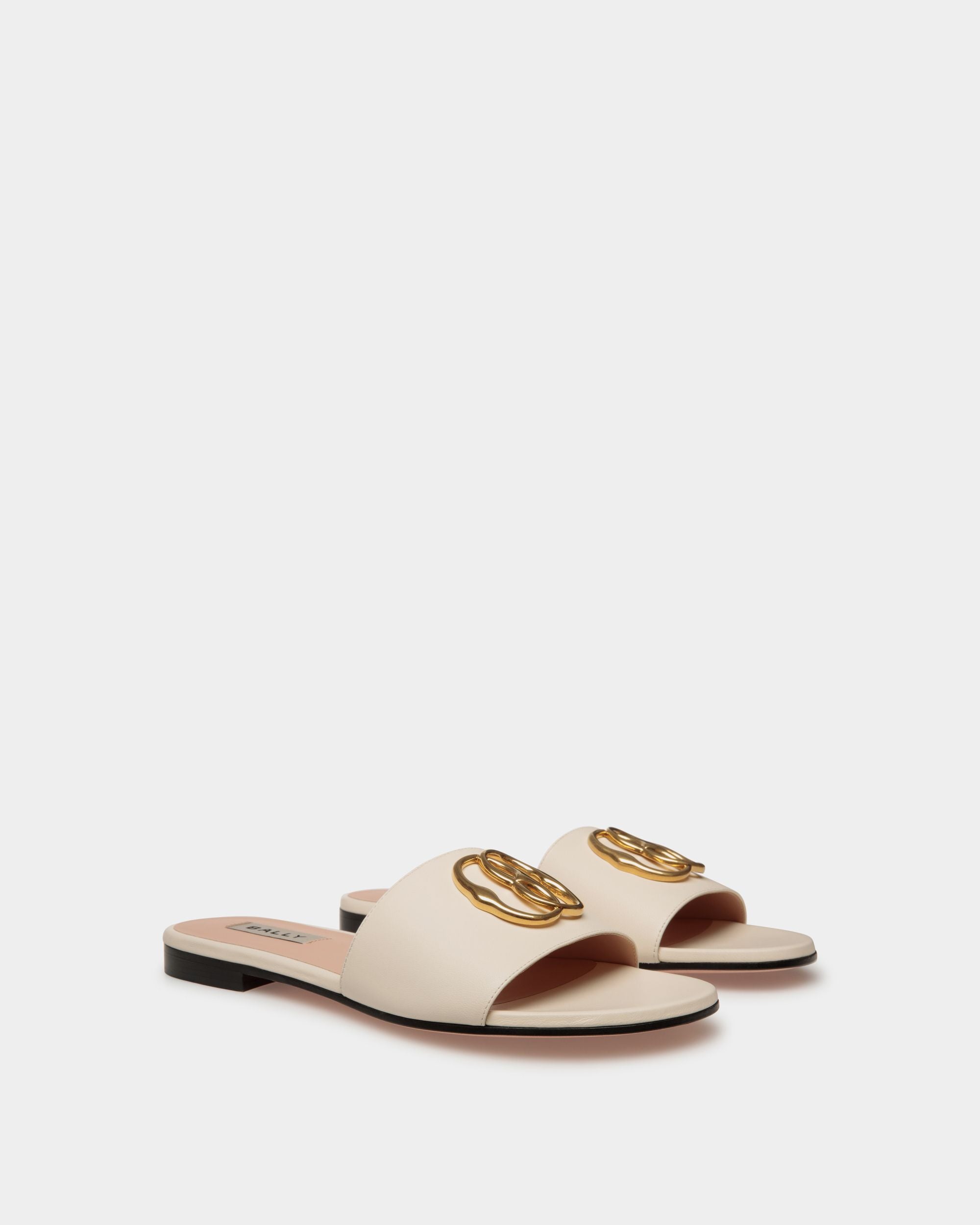 Emblem Flat Slide in Nappa Leather - Women's - Bally - 02