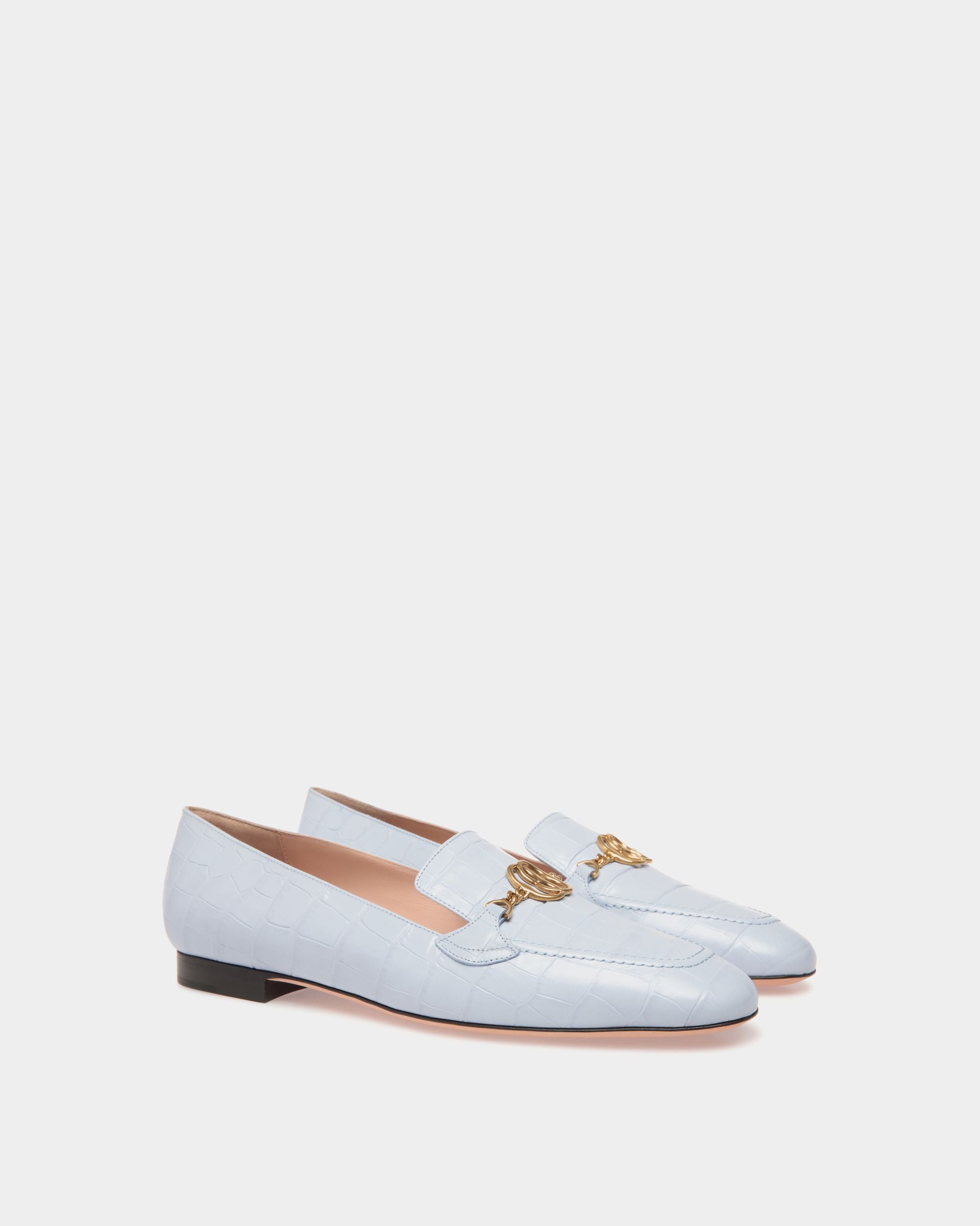 Daily Emblem Flats In Blue Leather - Women's - Bally - 02