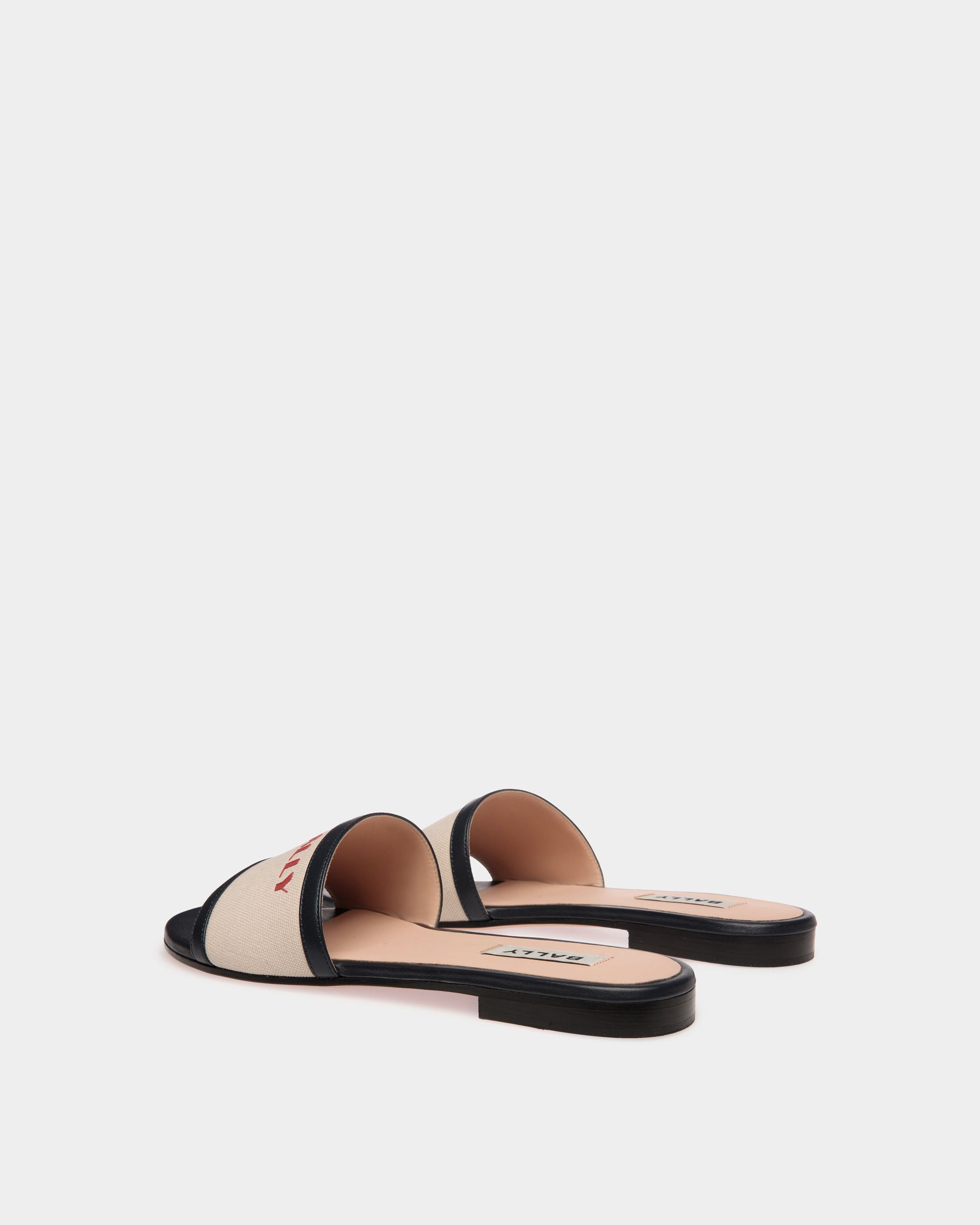 Summer Capsule Slide In Natural And Navy Blue Canvas And Leather - Women's - Bally - 03